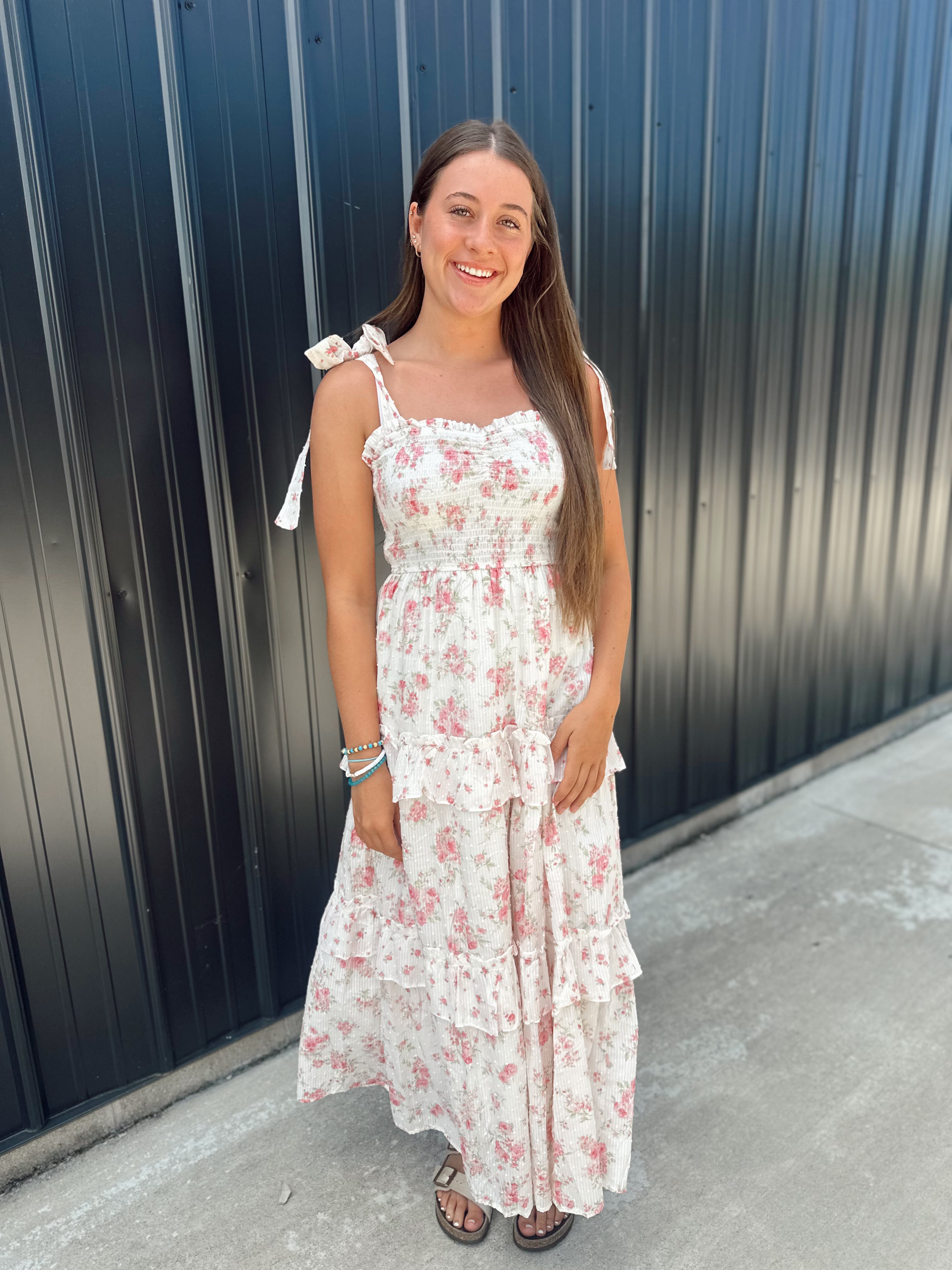 Floral Sweetheart Ruffle Maxi Dress