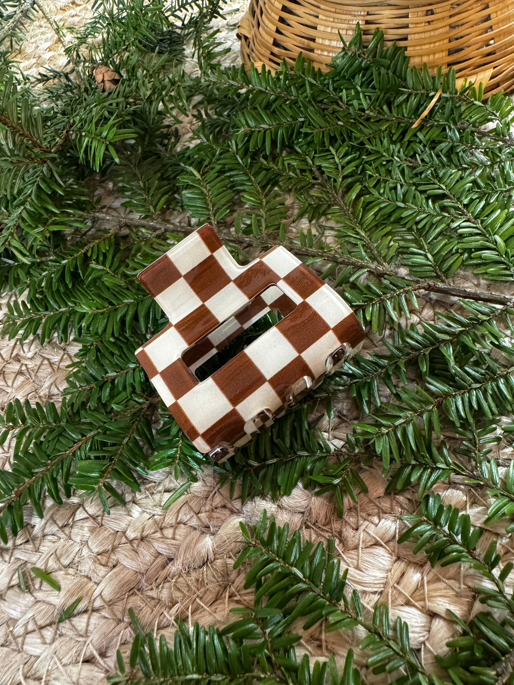 Brown & White Checkered Claw Hair Clip (Mini)
