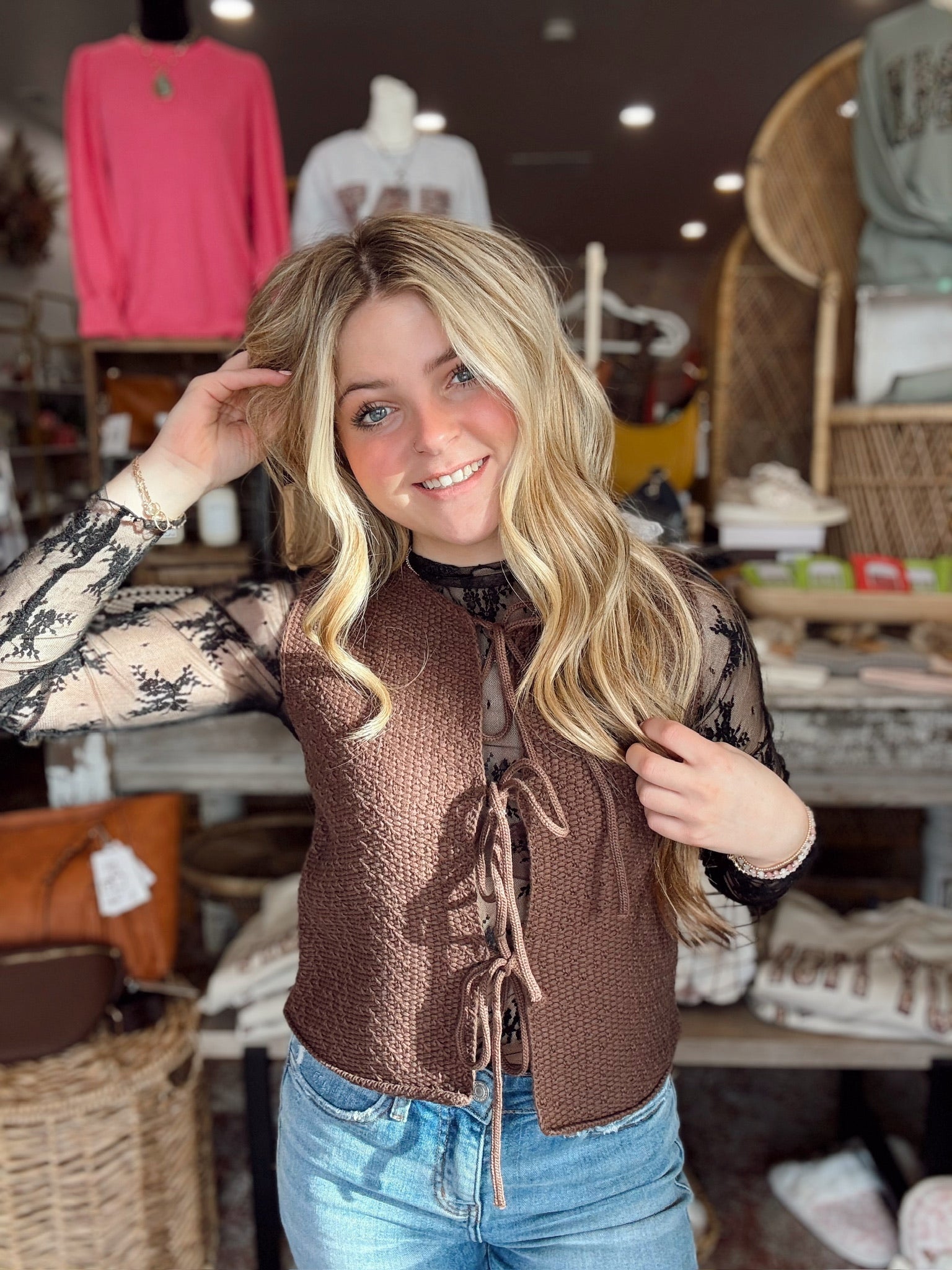 Tiffany Sweater Vest w/Bows (Brown)