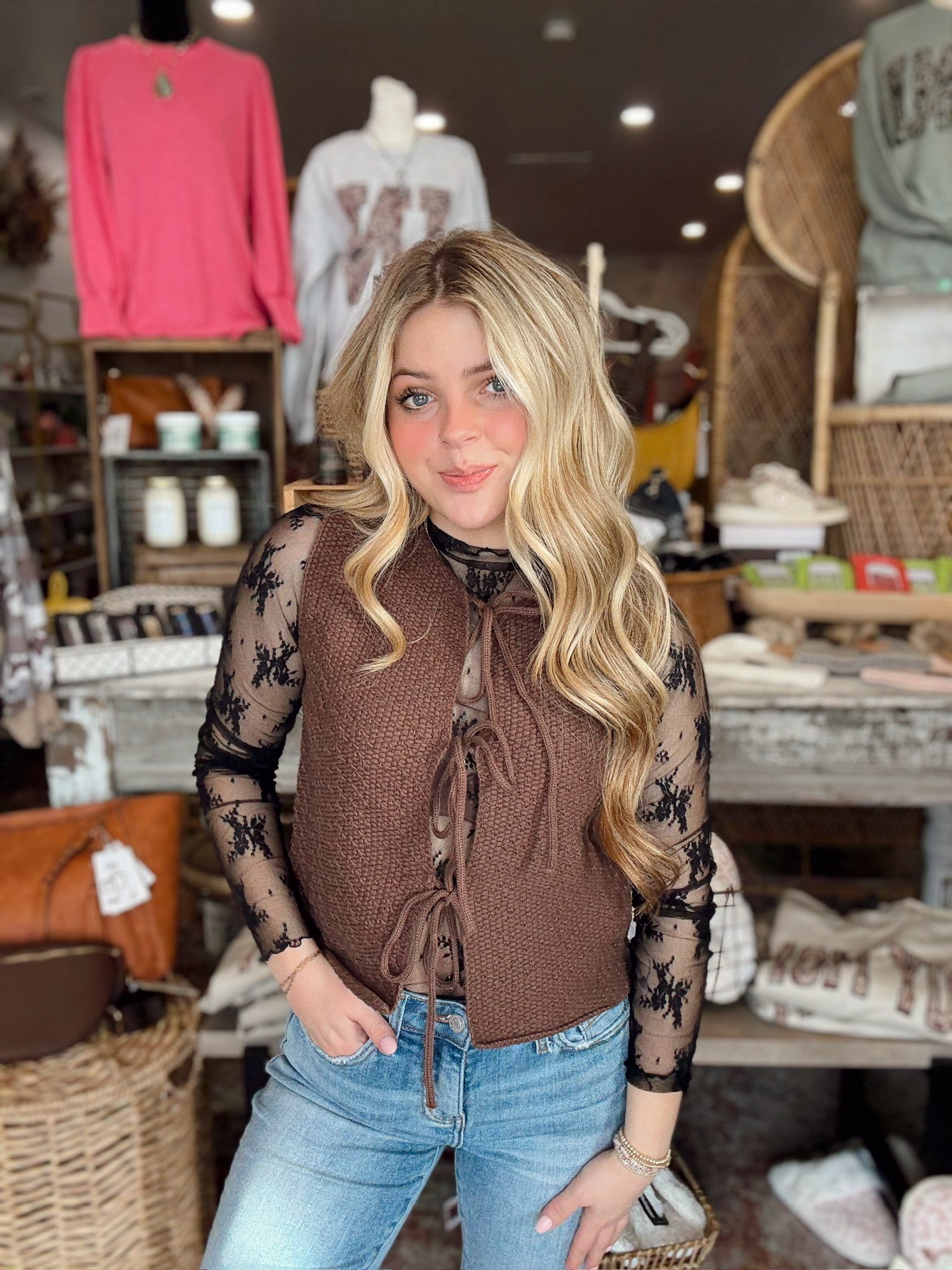 Tiffany Sweater Vest w/Bows (Brown)