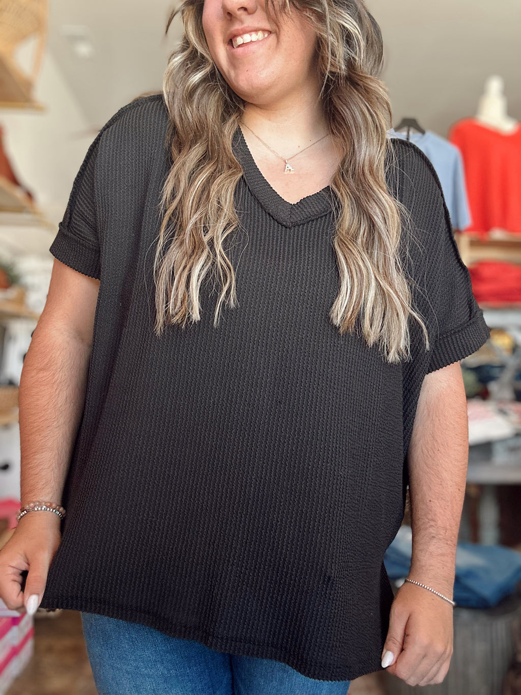 Emma Ribbed Top (Black)