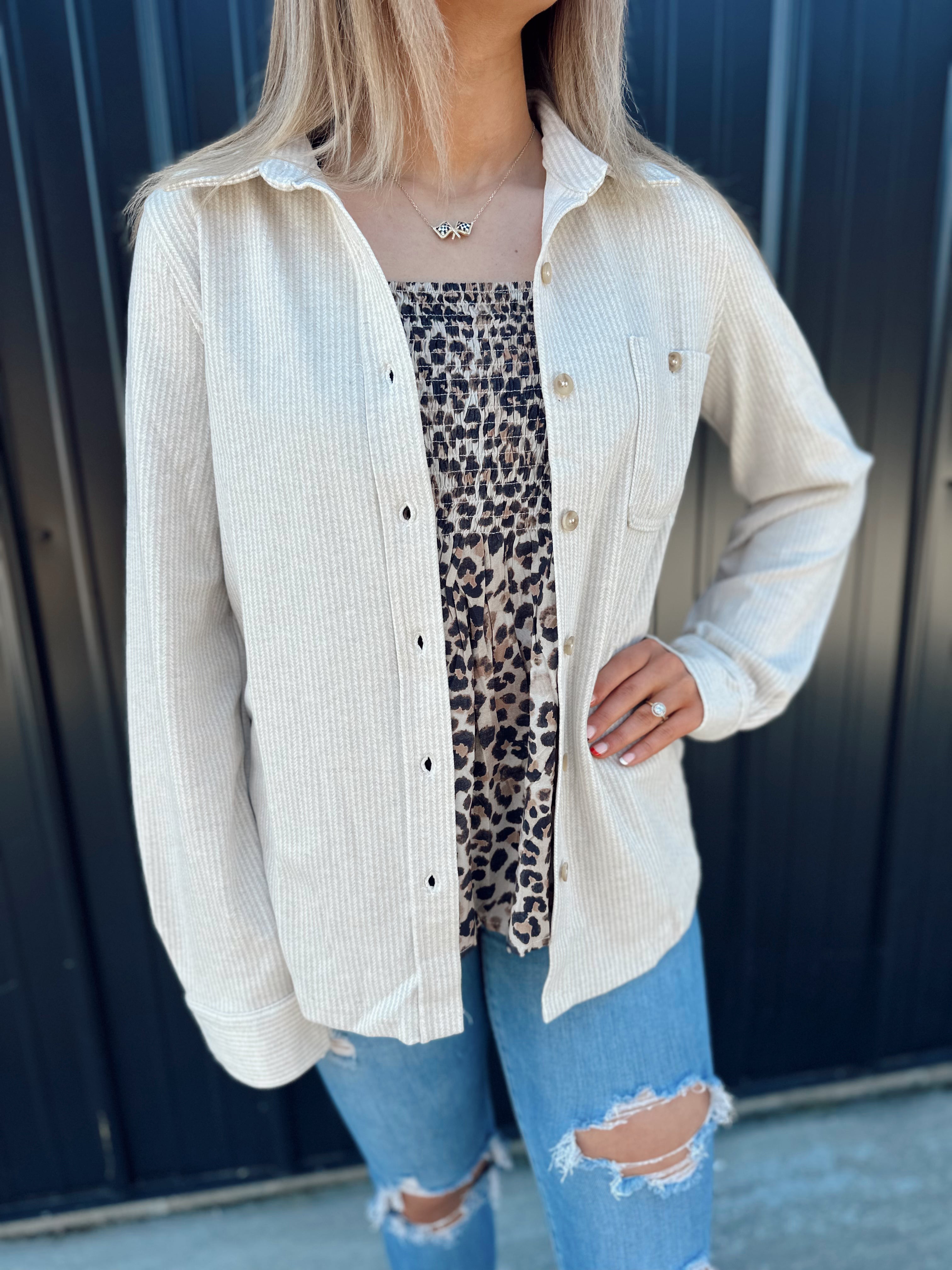 Waffle Knit Button Down (Oatmeal)