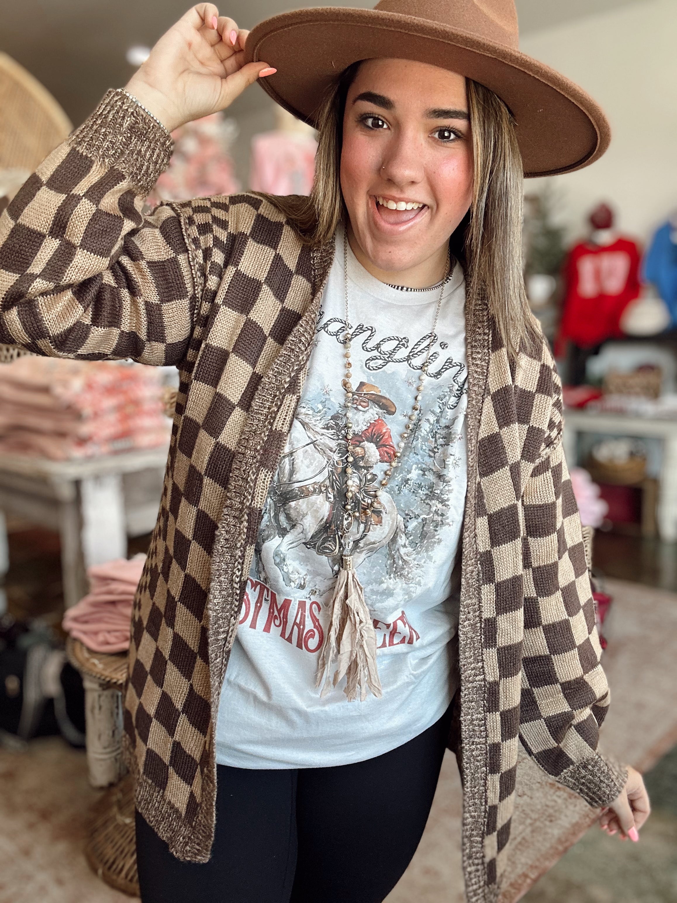 Coffee Checkered Cardigan