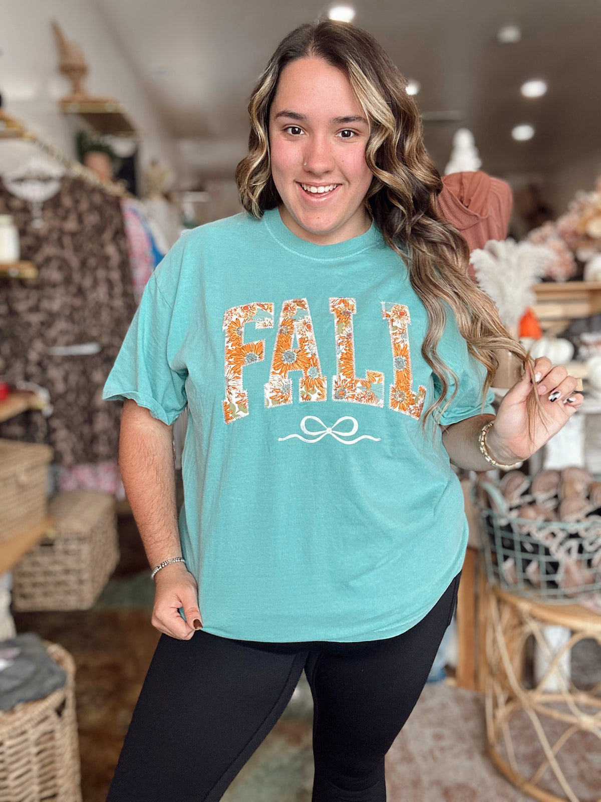 Bow Fall Floral Embroidered Tee