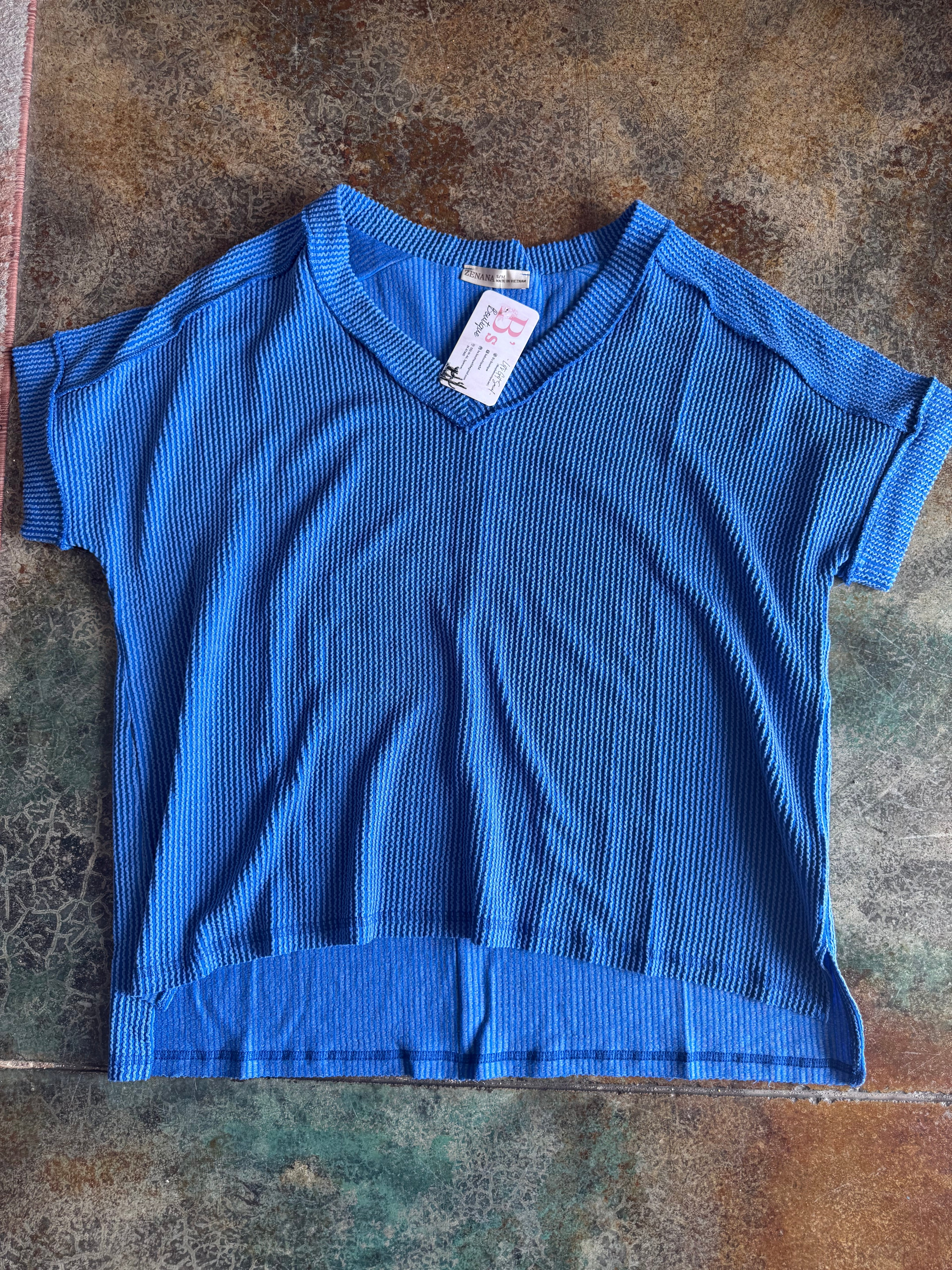 Emma Ribbed Top (Blue)