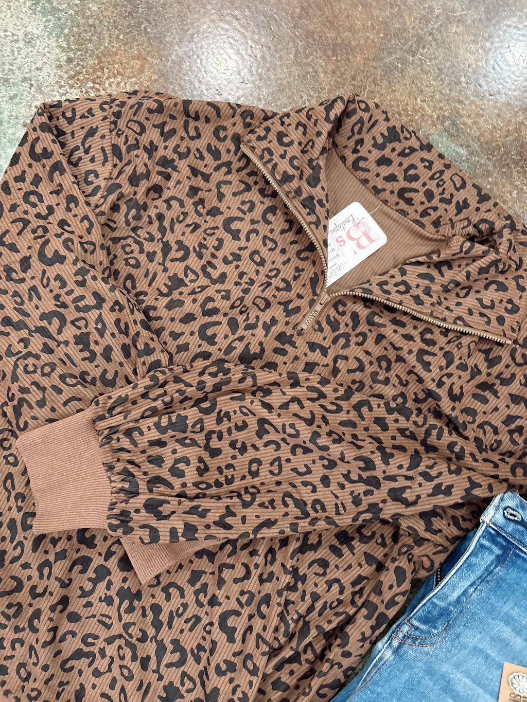 Leopard Quarter Zip (Brown)