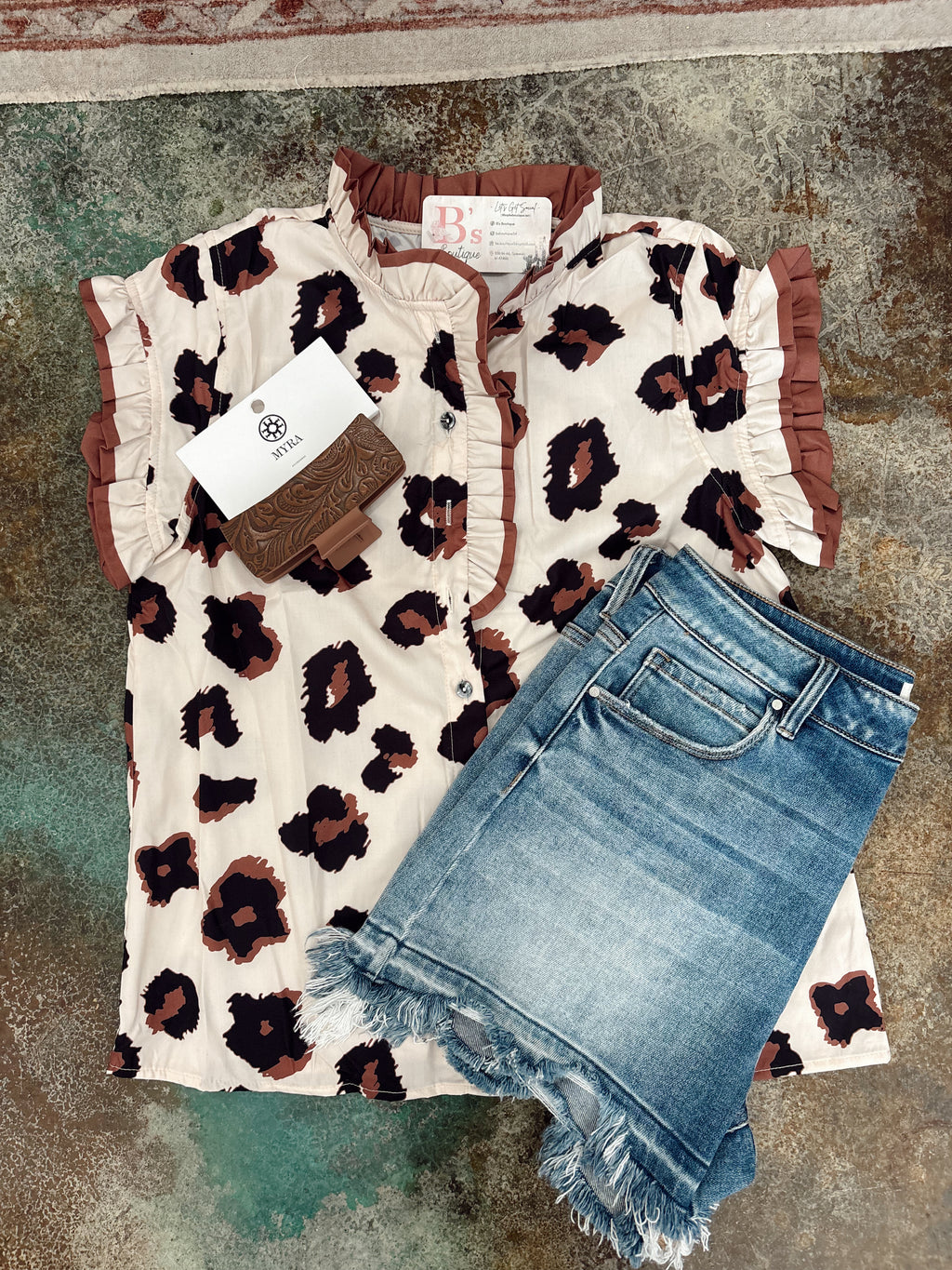 Leopard Western Spring Ruffle Blouse