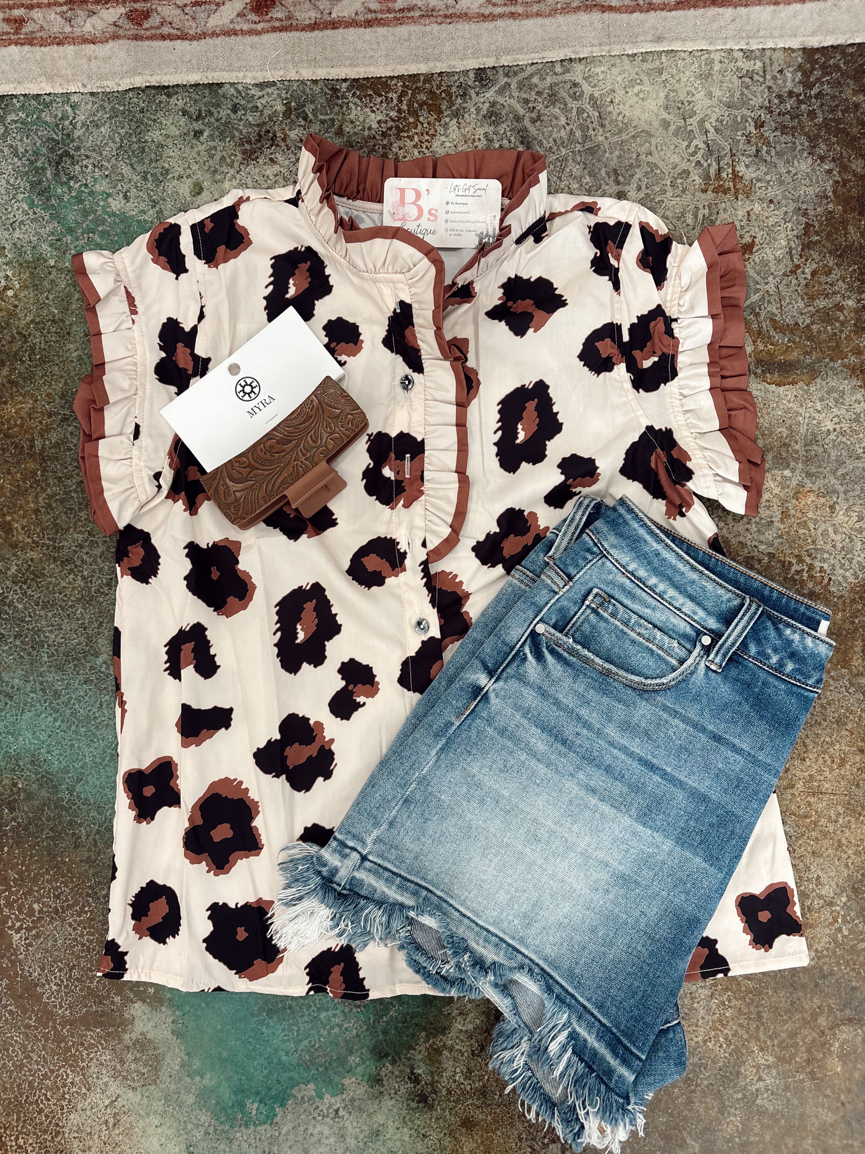 Leopard Western Spring Ruffle Blouse