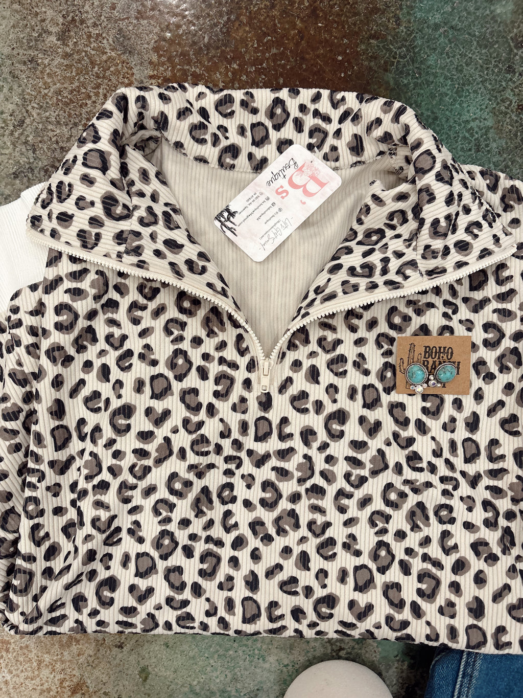 Leopard Quarter Zip (Beige)