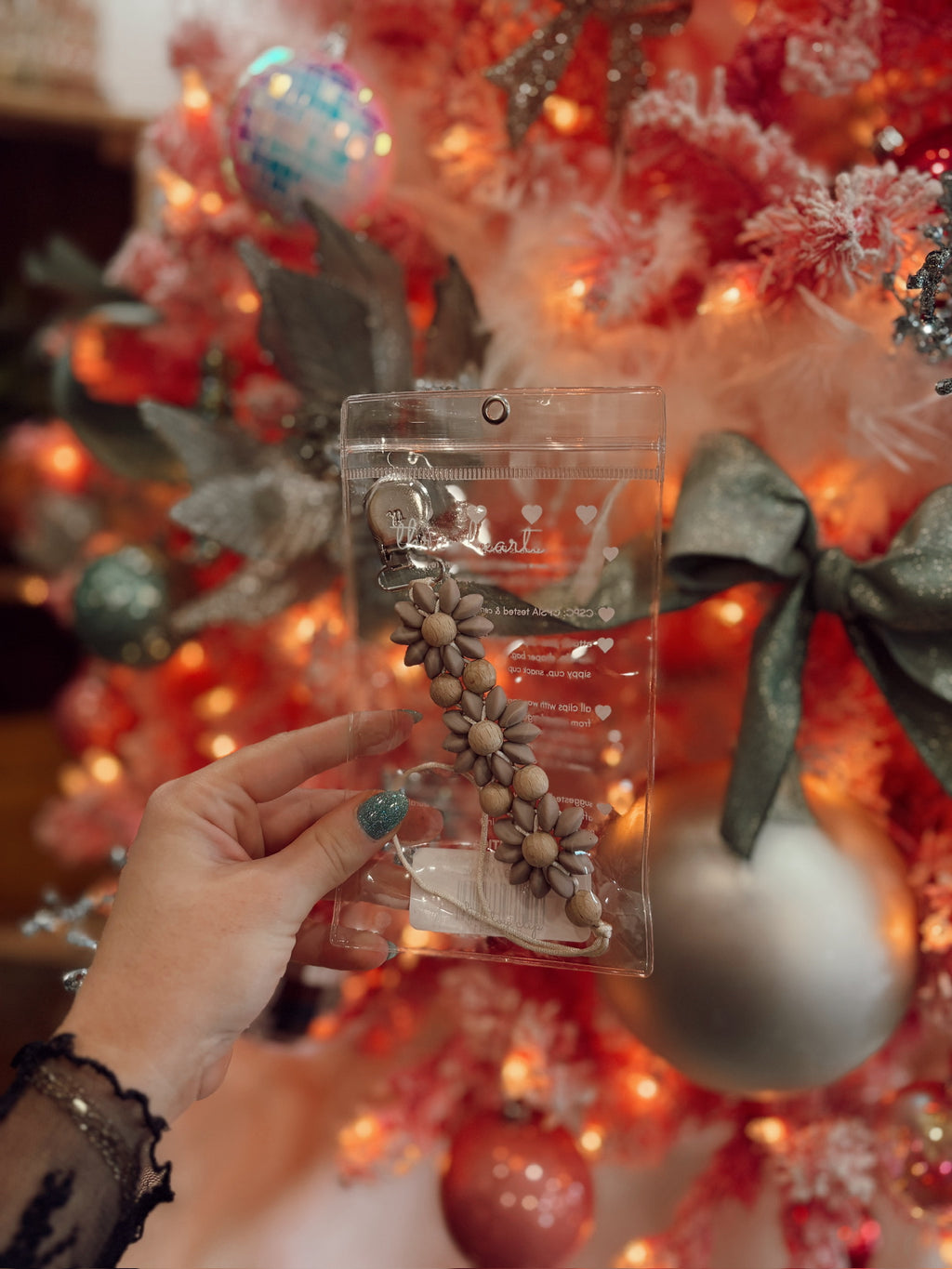 Beech Wood & Silicone Flower Paci/Toy Clip