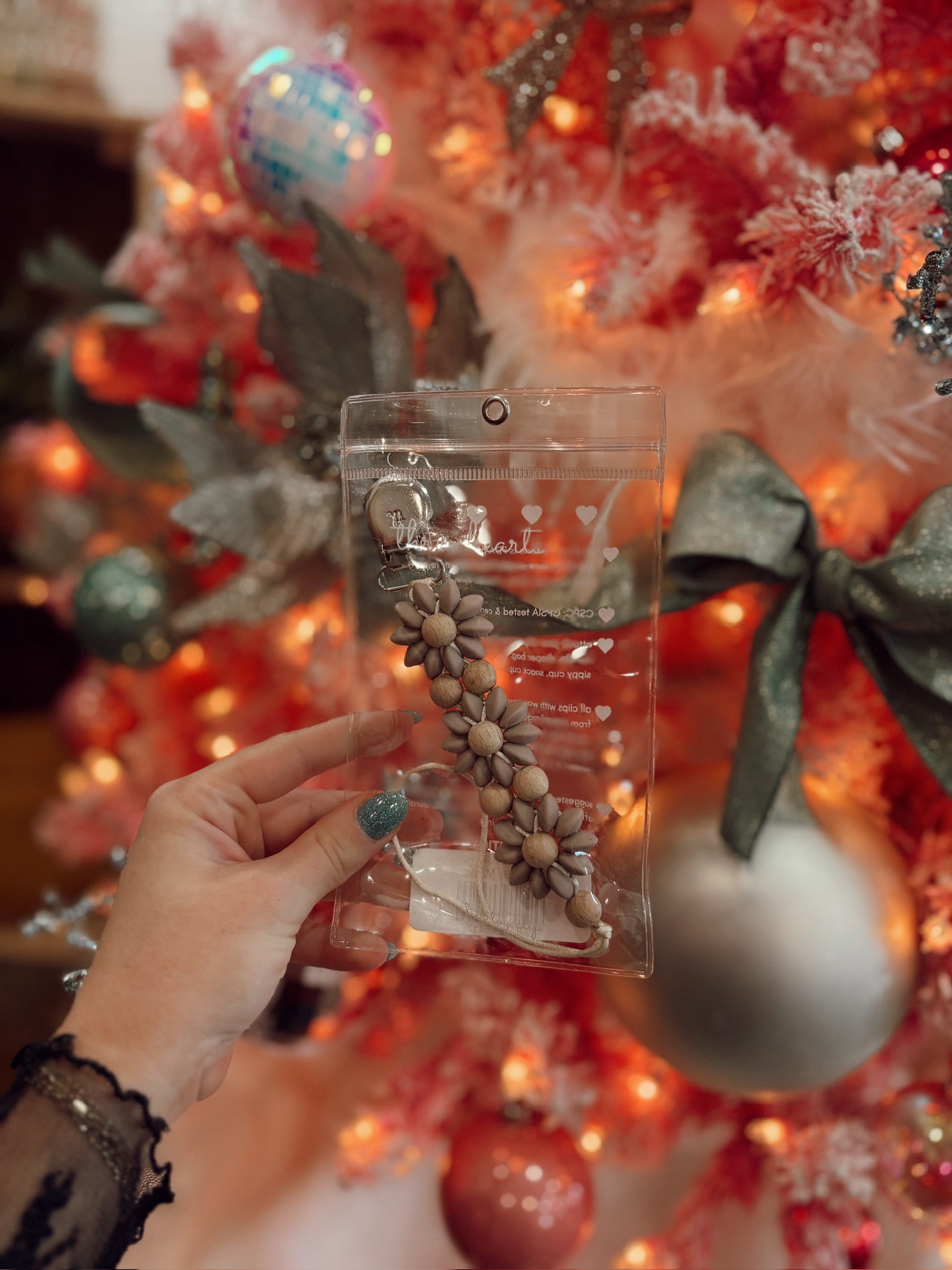 Beech Wood & Silicone Flower Paci/Toy Clip