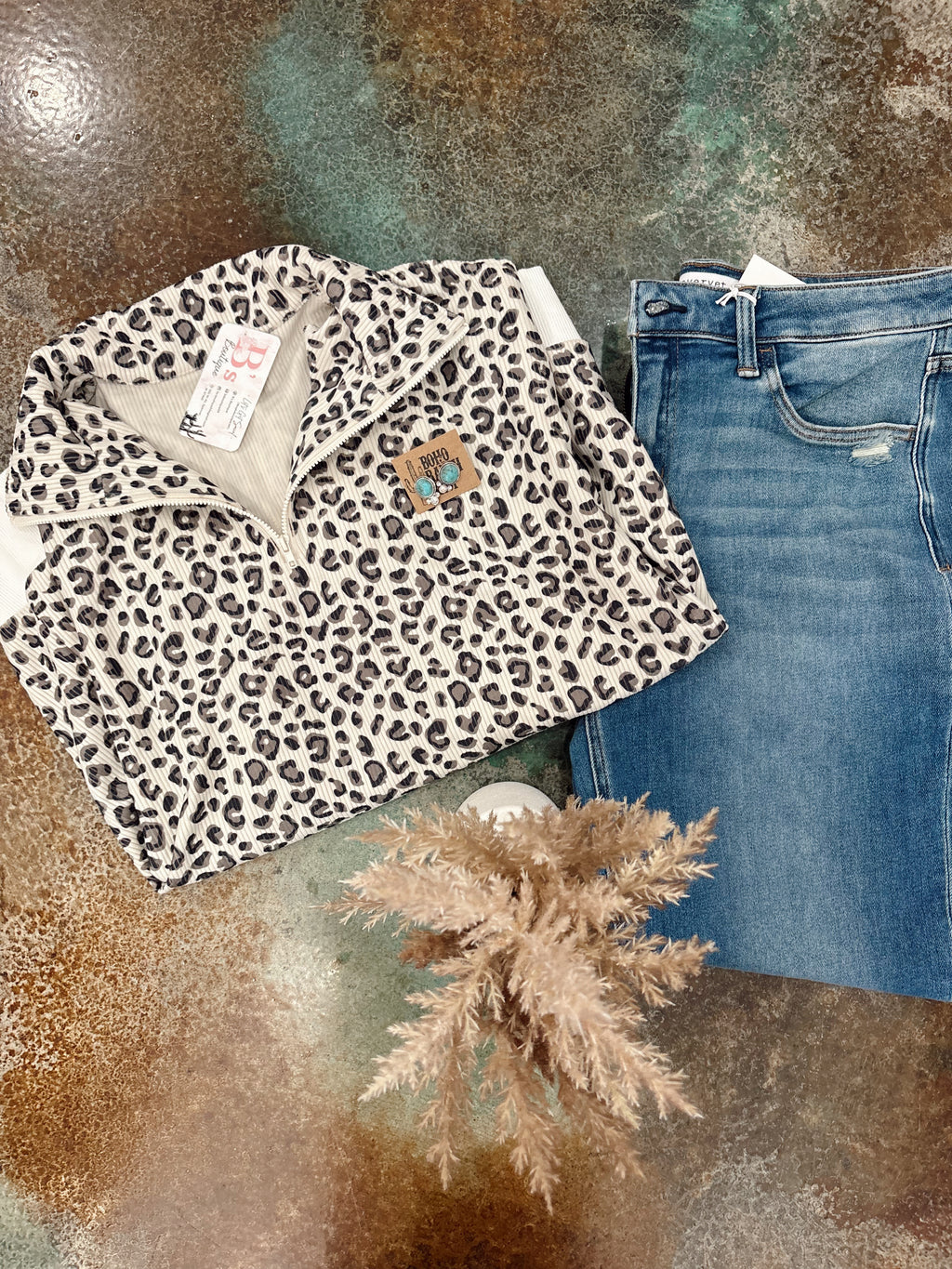 Leopard Quarter Zip (Beige)