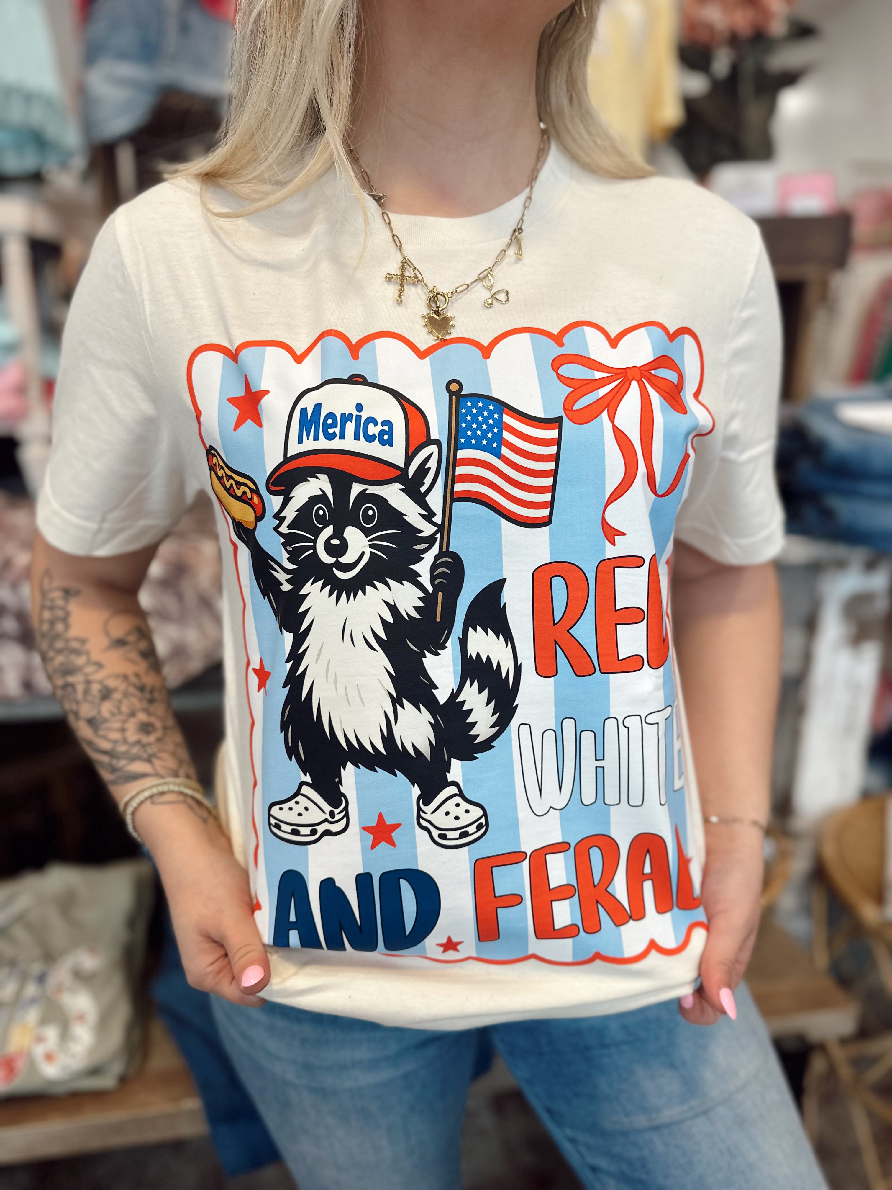Red, White and Feral Tee