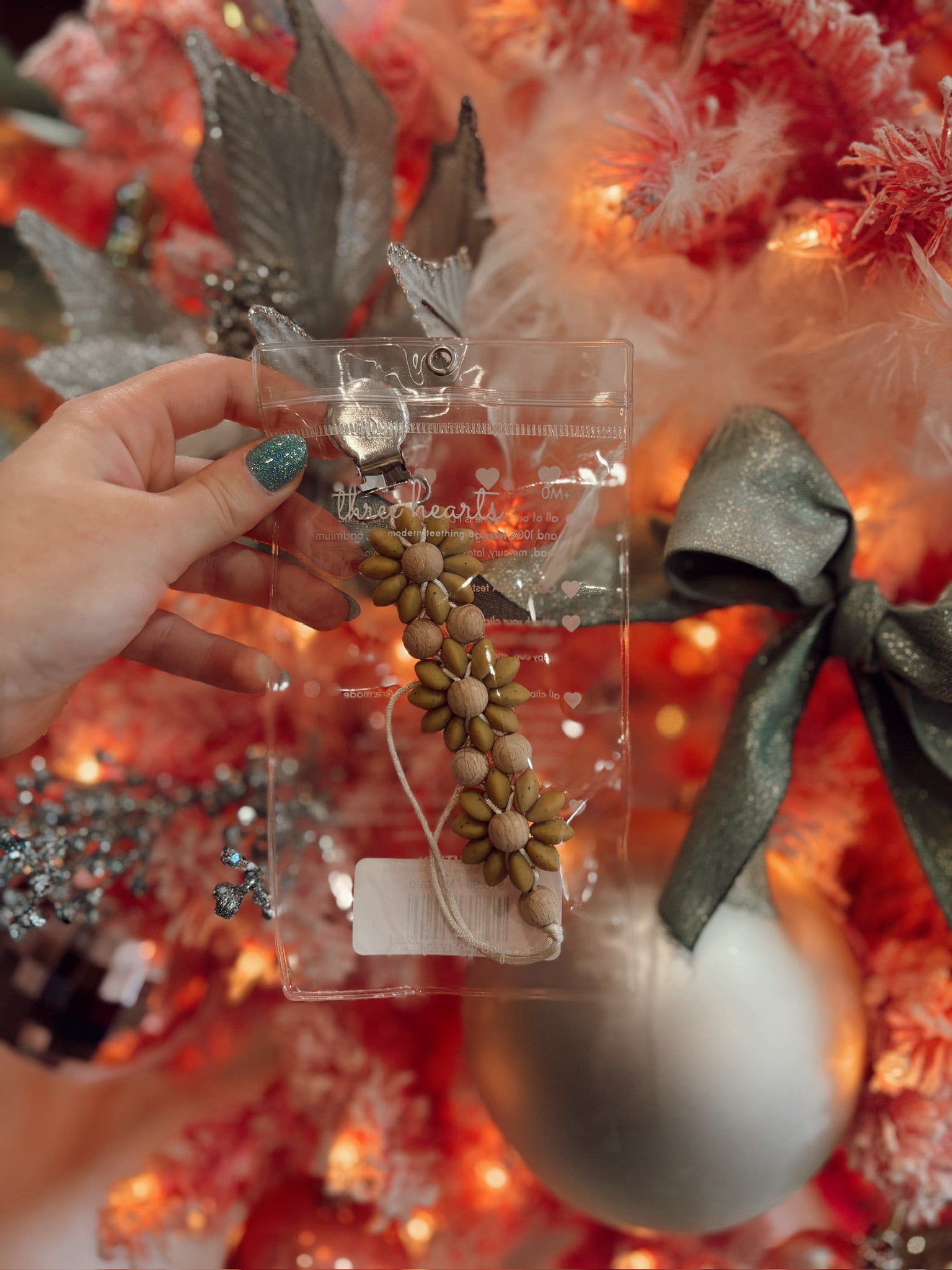 Beech Wood & Silicone Flower Paci/Toy Clip