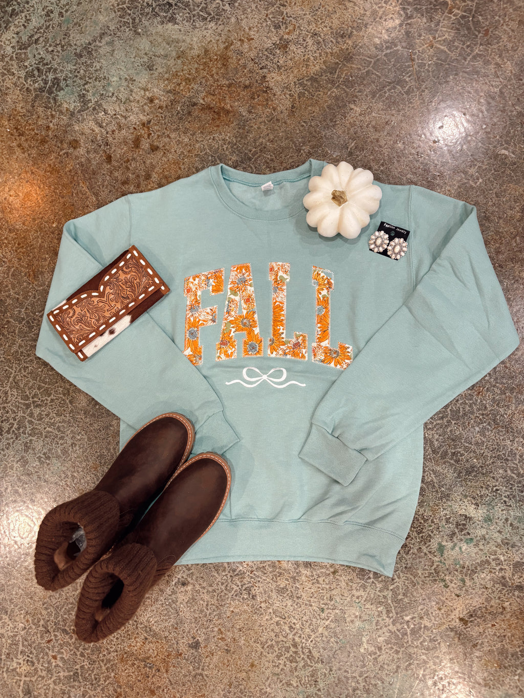 Sage Pumpkin Fall Embroidered Crewneck