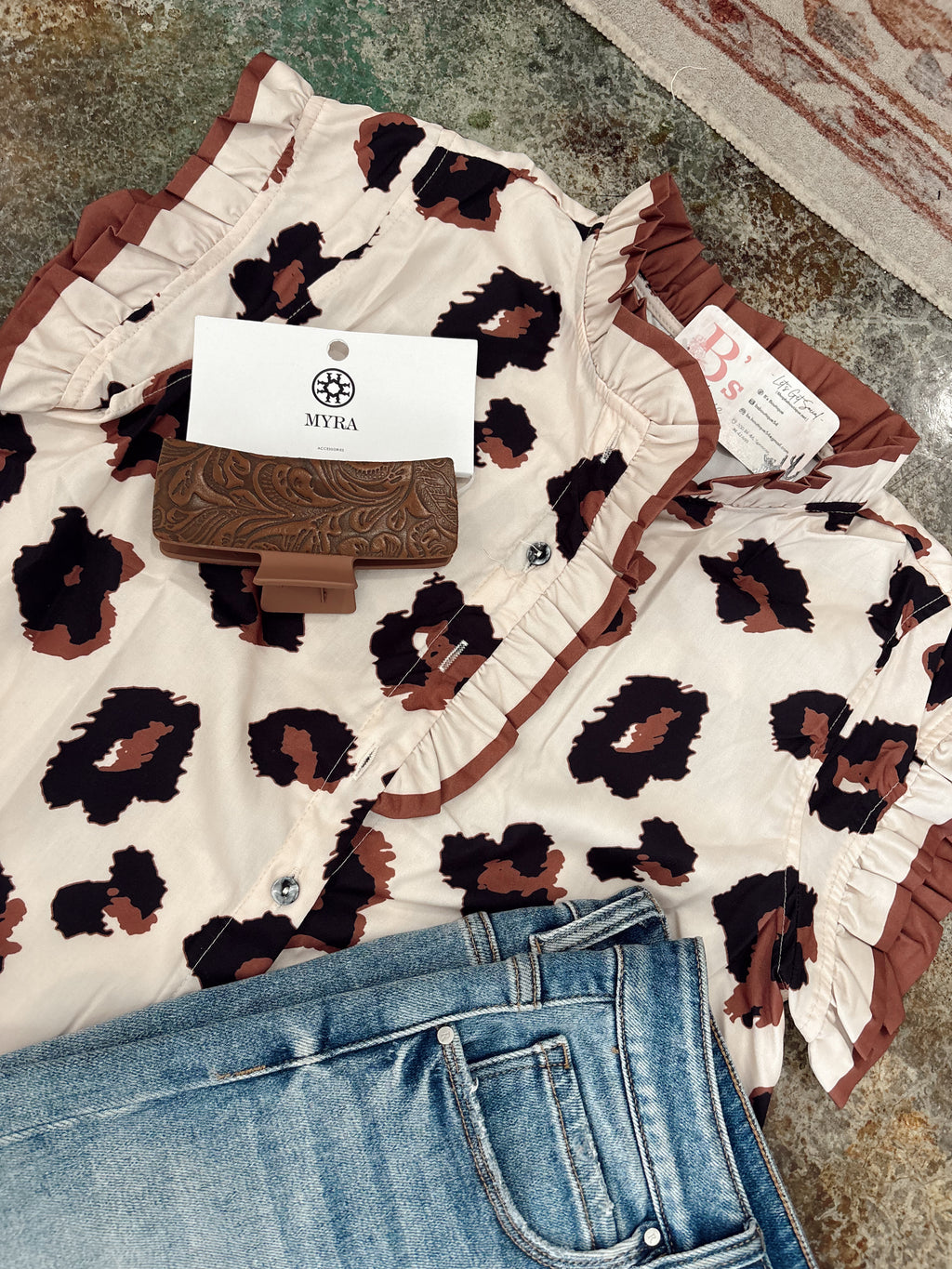 Leopard Western Spring Ruffle Blouse