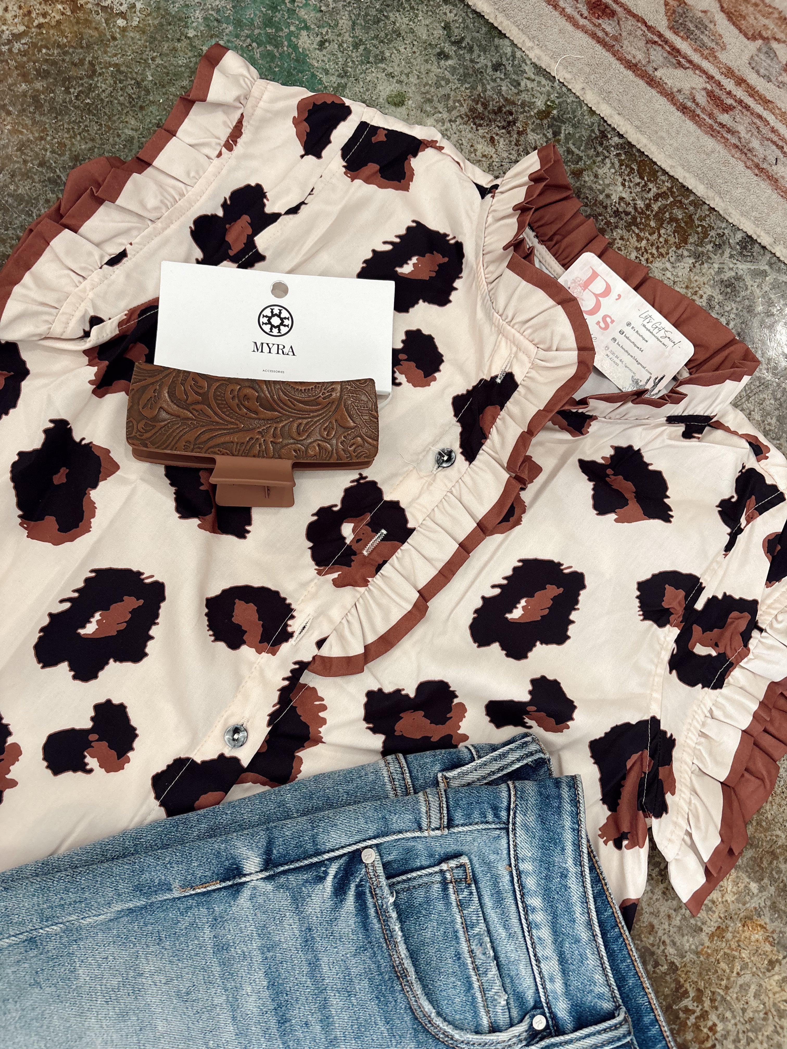 Leopard Western Spring Ruffle Blouse