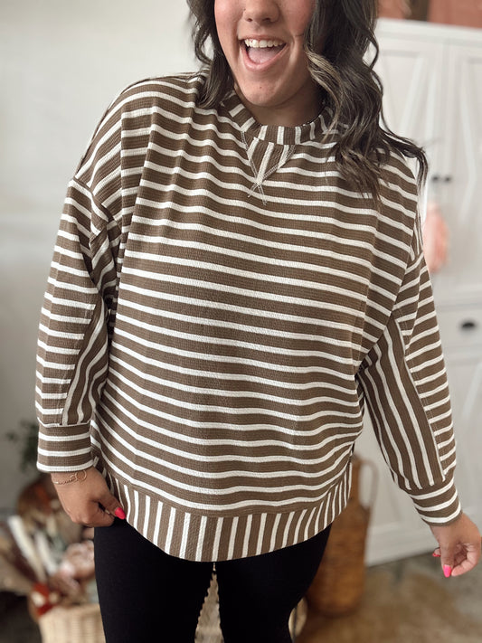 Brown and White Stripped Autumn Top