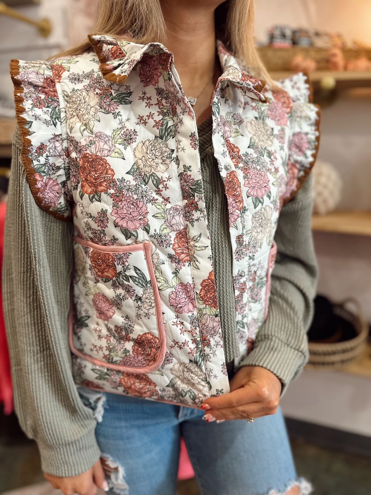 Quilted floral vest