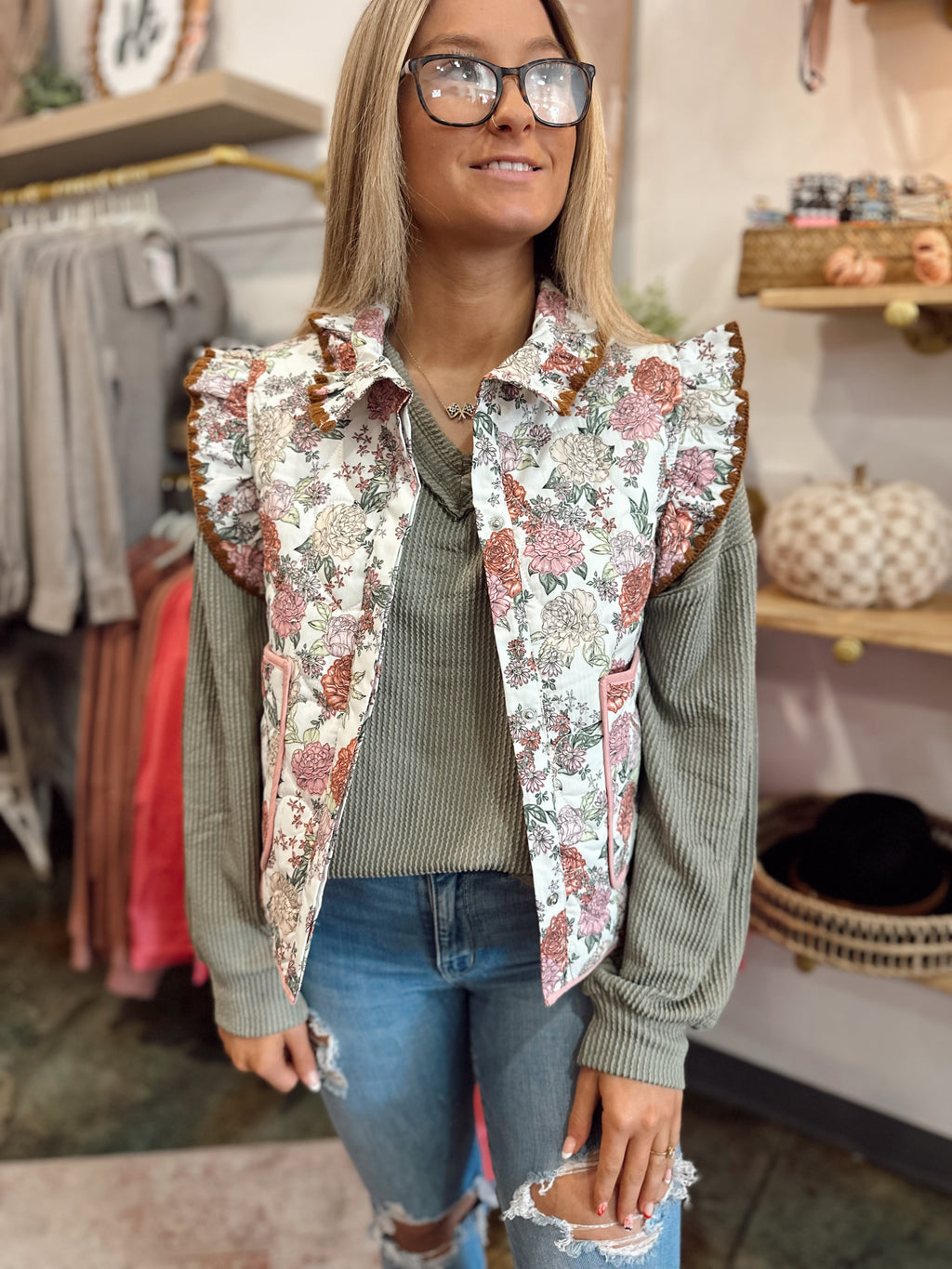 Quilted floral vest