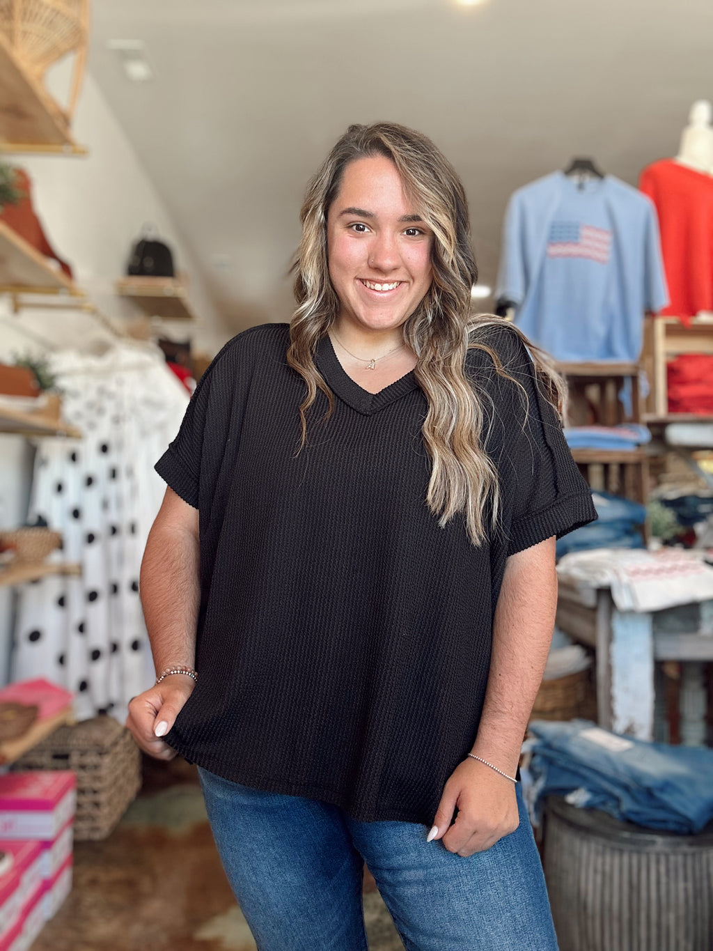 Emma Ribbed Top (Black)