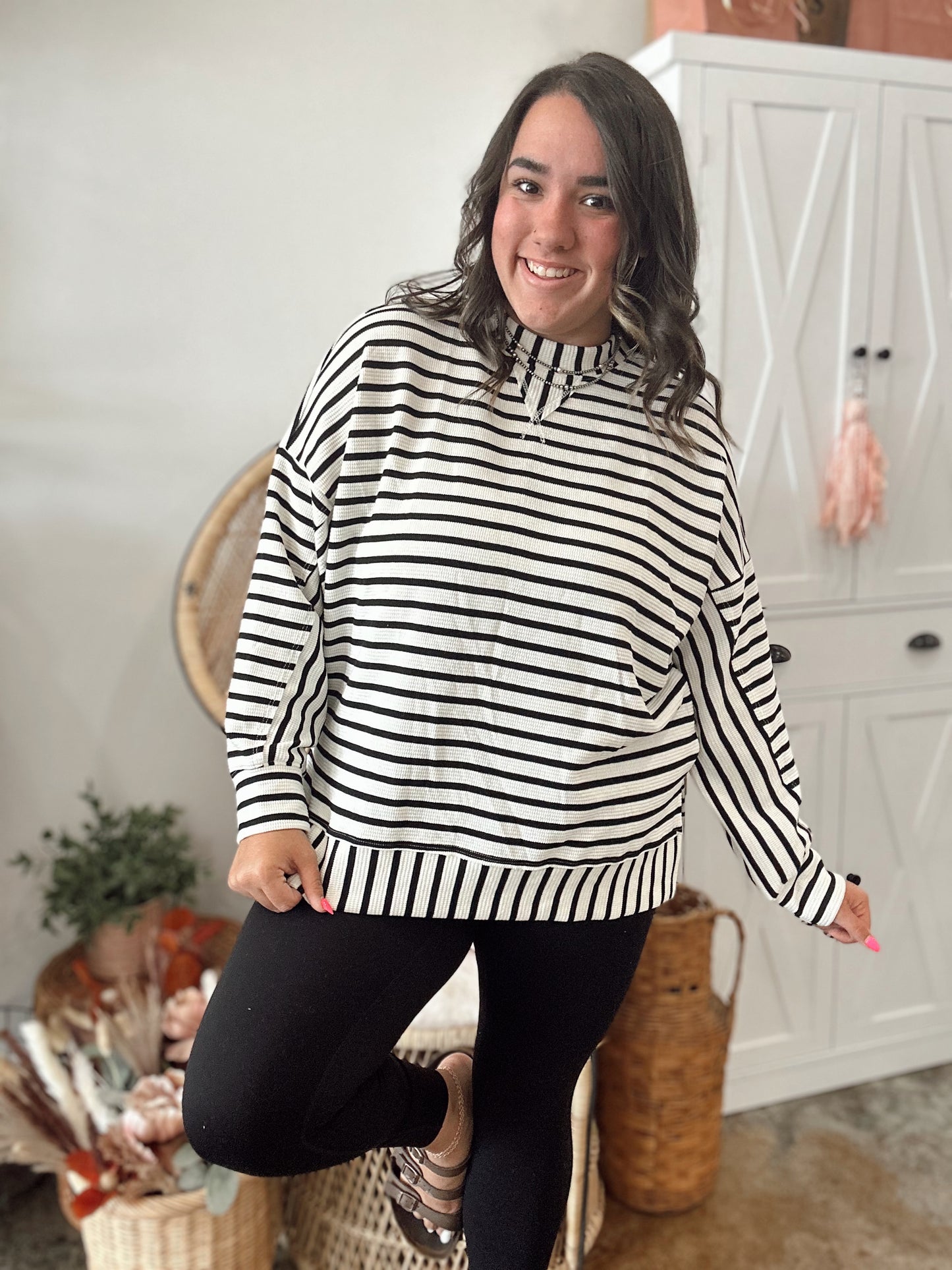 Black and White Stripped Autumn Top