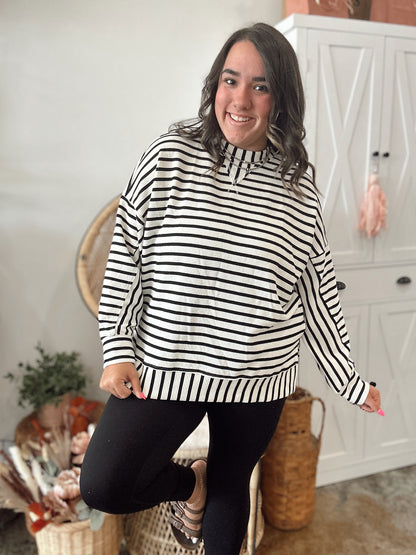 Black and White Stripped Autumn Top