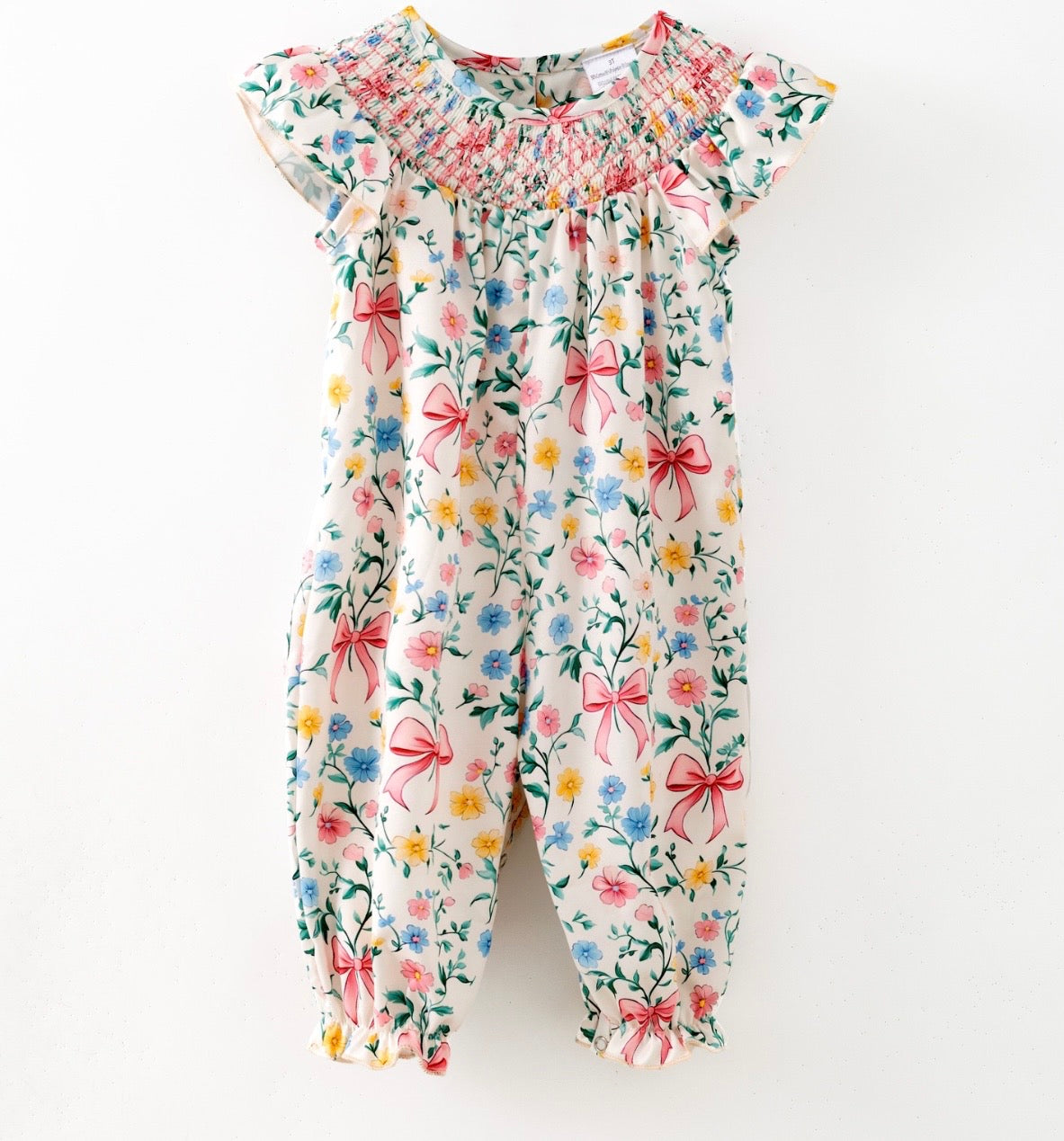 Bow Garden Smocked Baby Romper