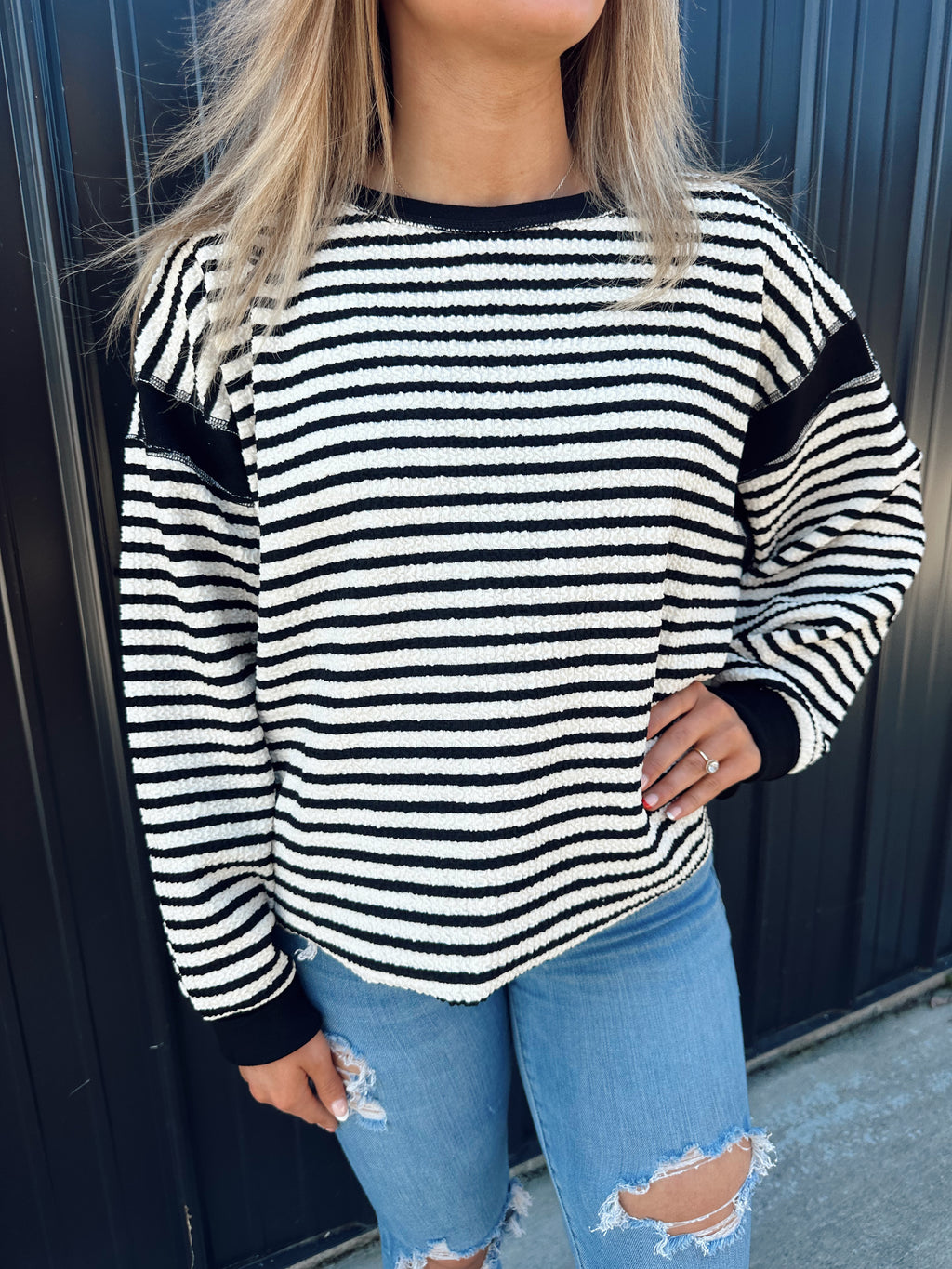 Viral Black Striped Cutout Long Sleeve