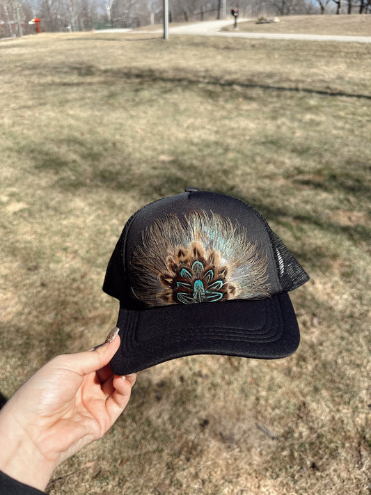 Feather Hat (Black w/ Teal)