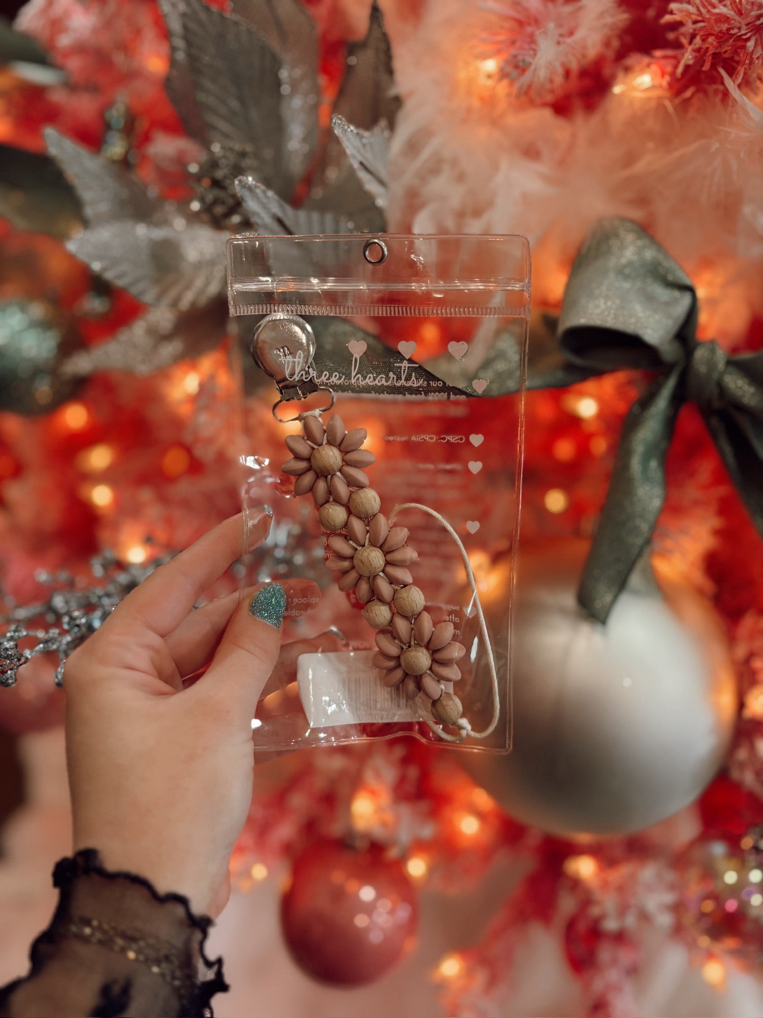 Beech Wood & Silicone Flower Paci/Toy Clip