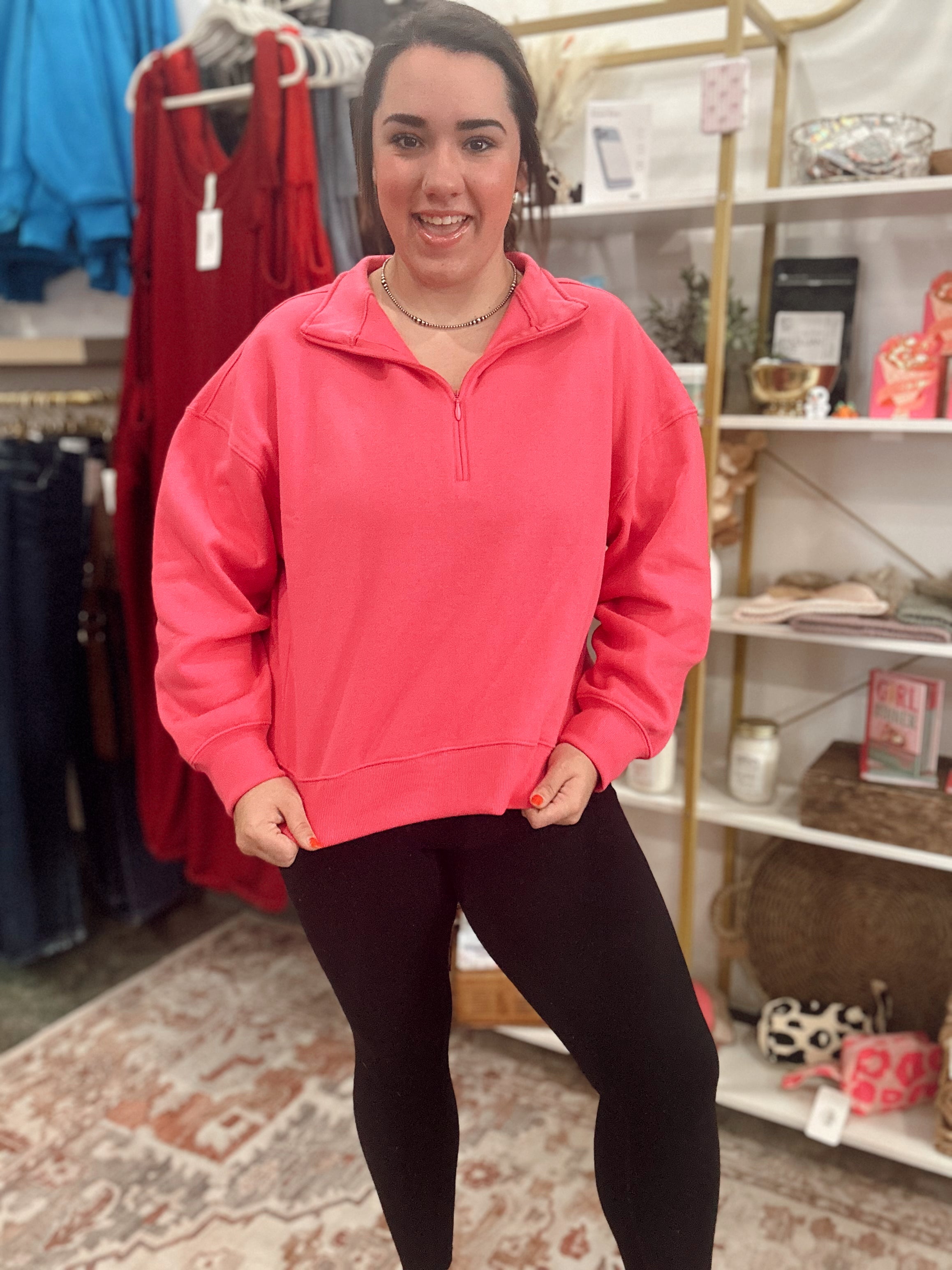 Ashely Half-Zip Pullover (Bright Pink)