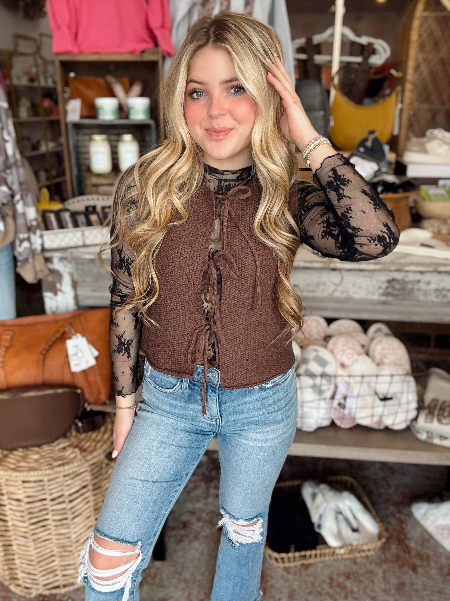 Tiffany Sweater Vest w/Bows (Brown)