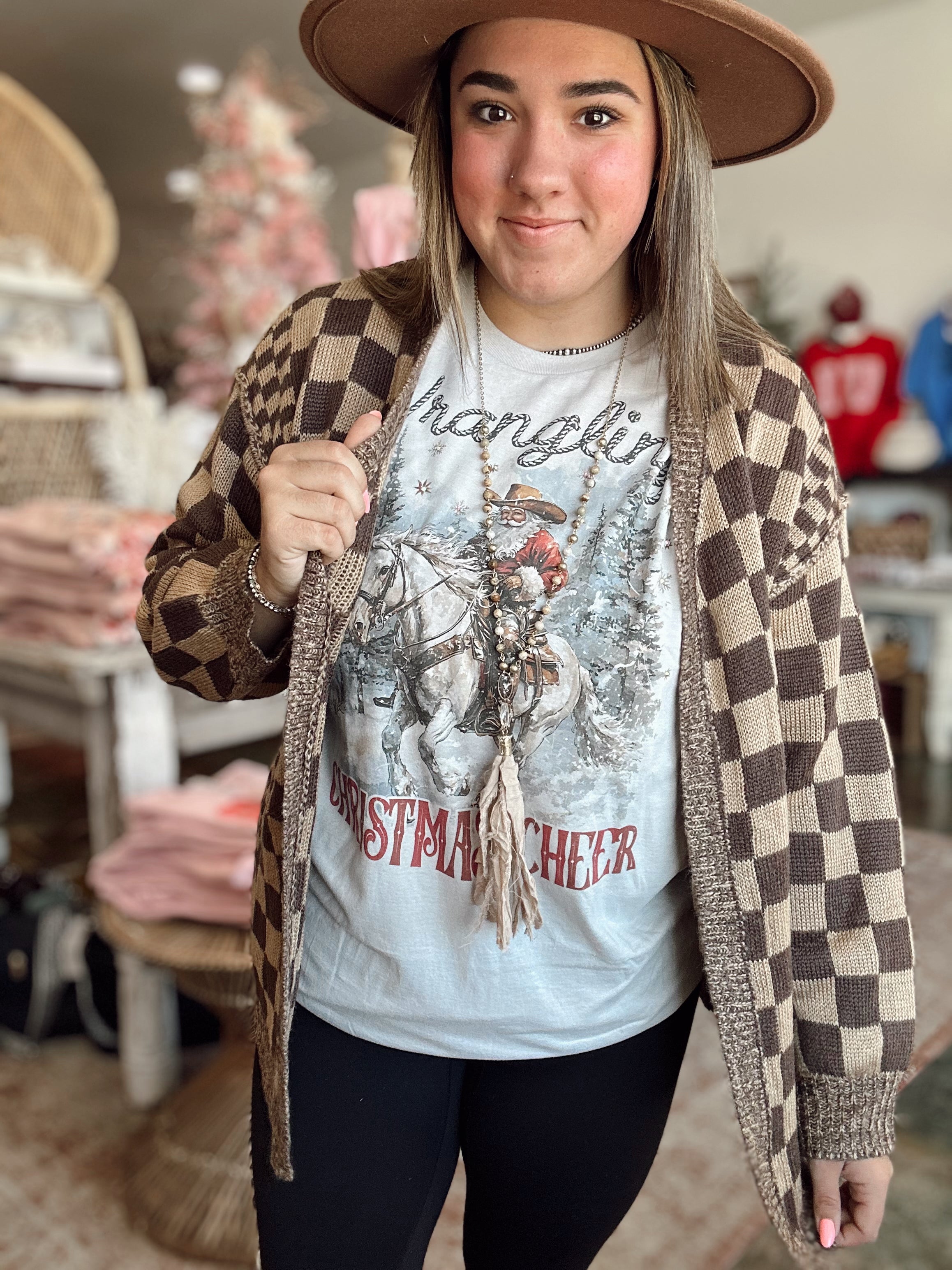 Coffee Checkered Cardigan