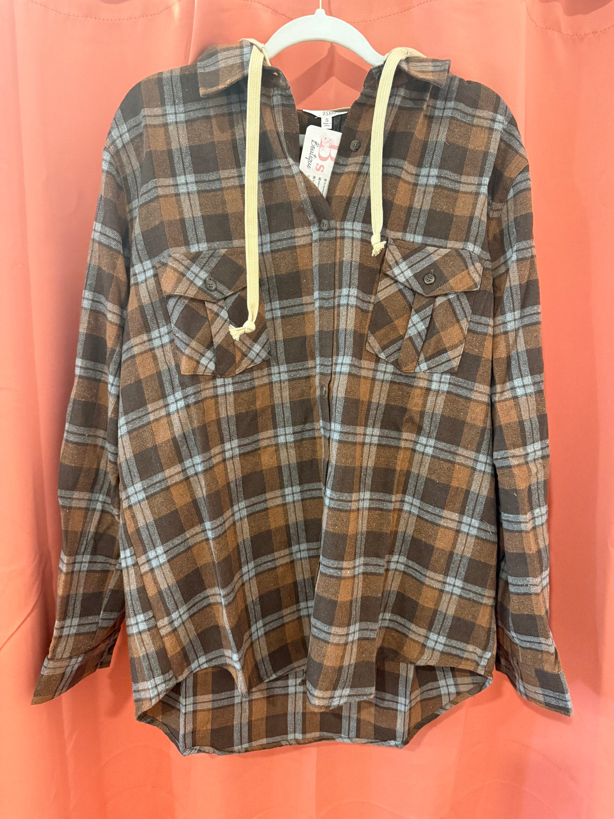 Brown hooded flannel