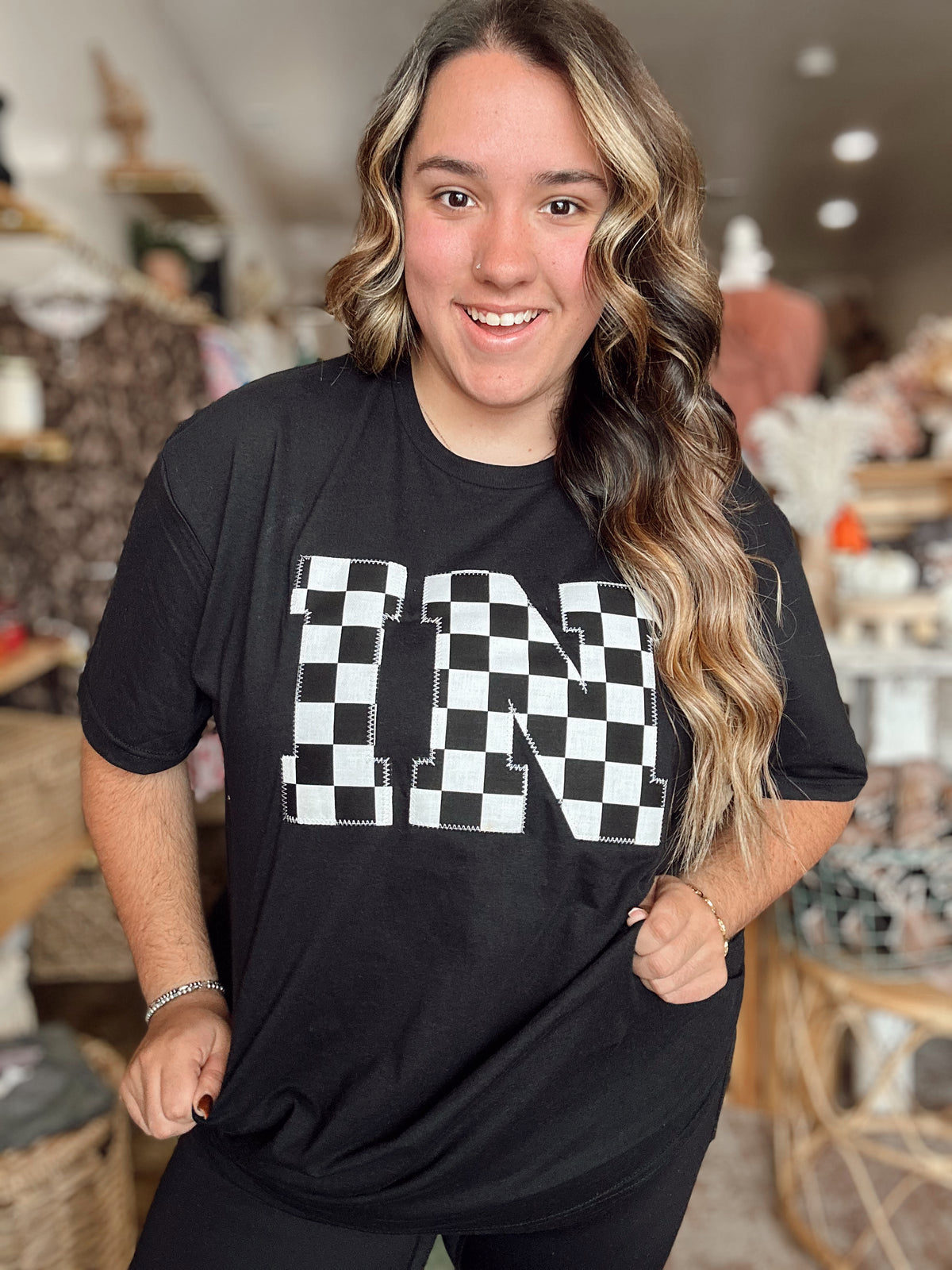 IN Checkered Embroidered Tee