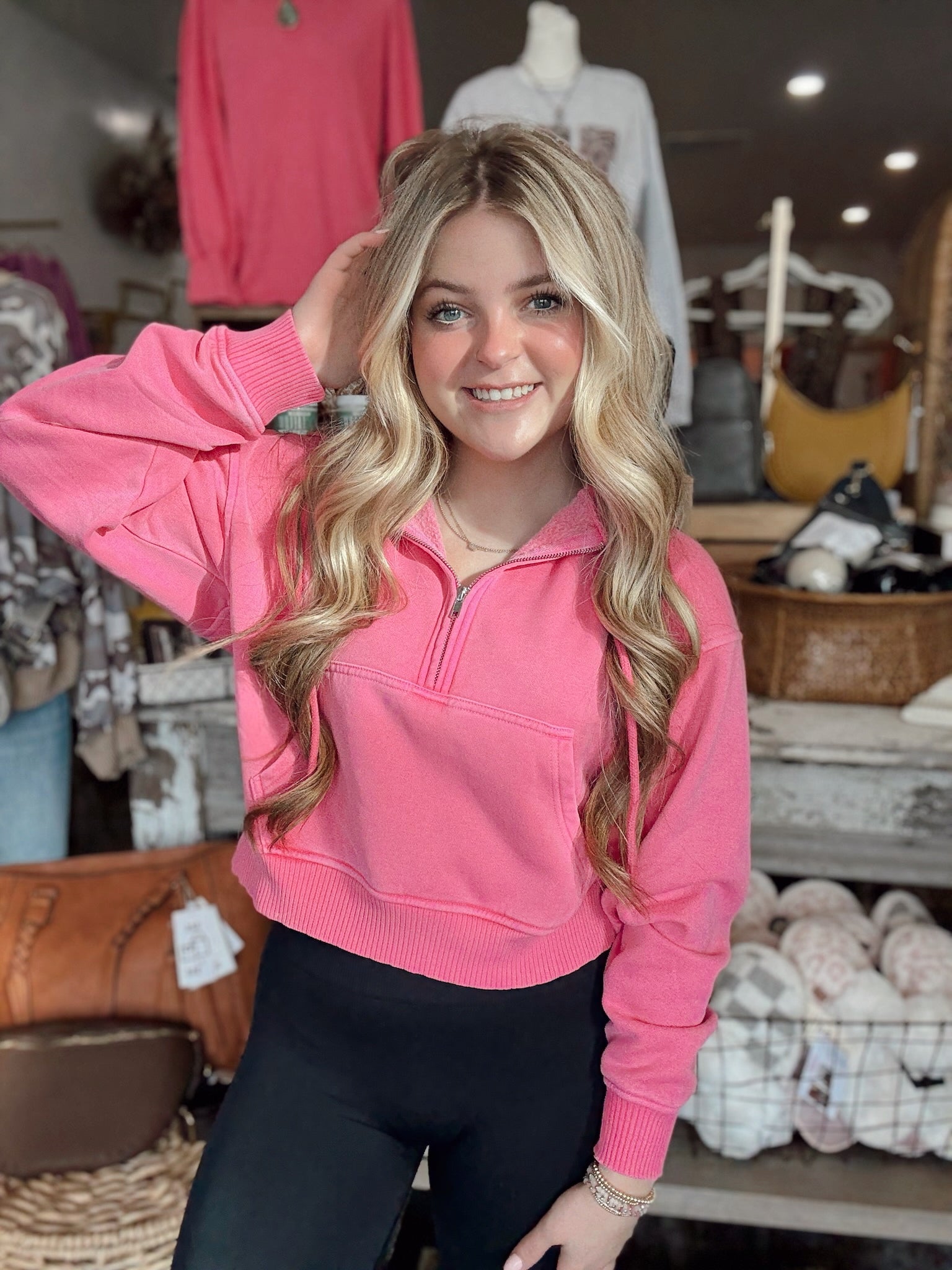 Hazel Half-Zip Hoodie (Hot Pink)