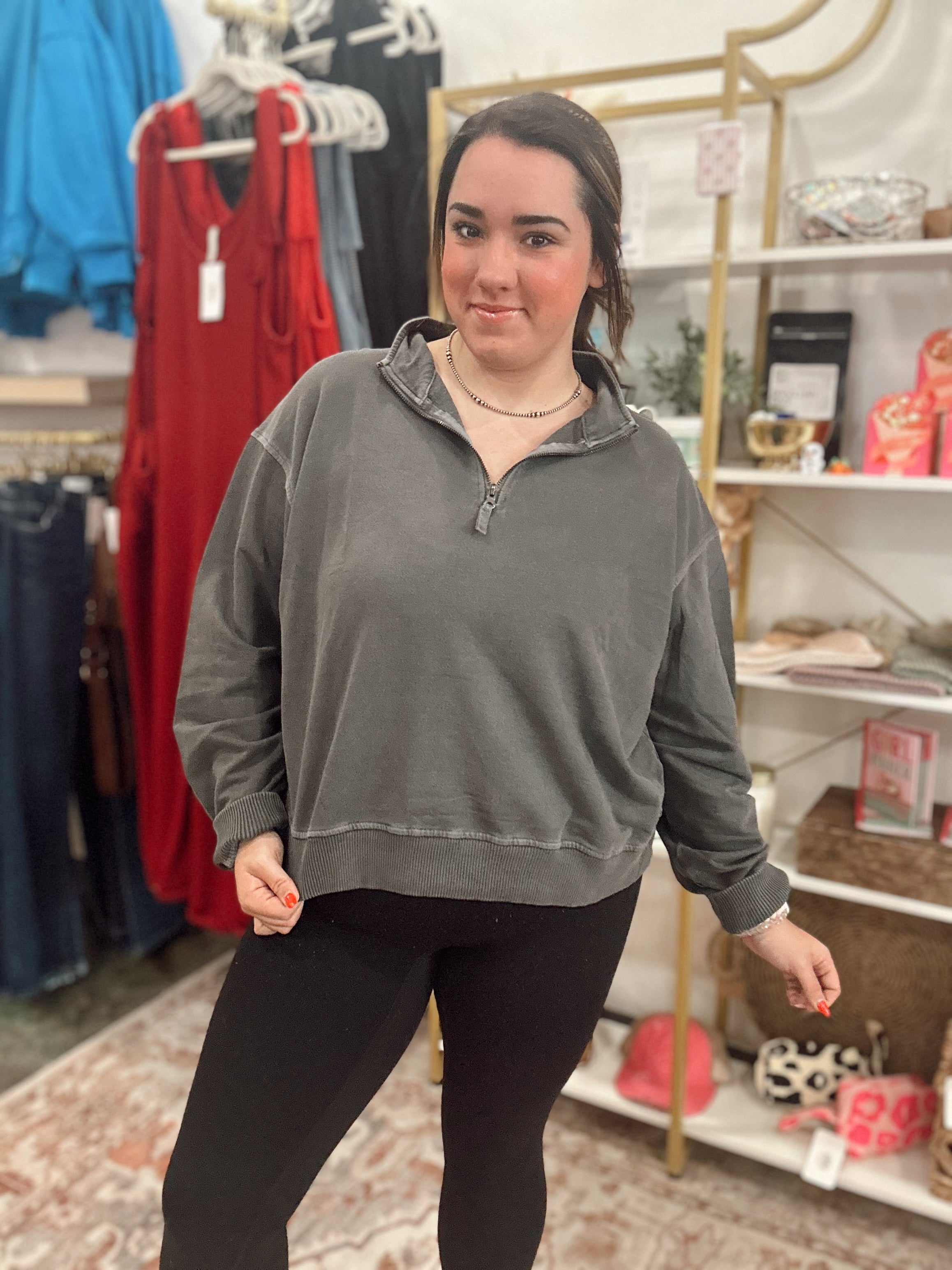Jessica Quarter-Zip Pullover (Charcoal)