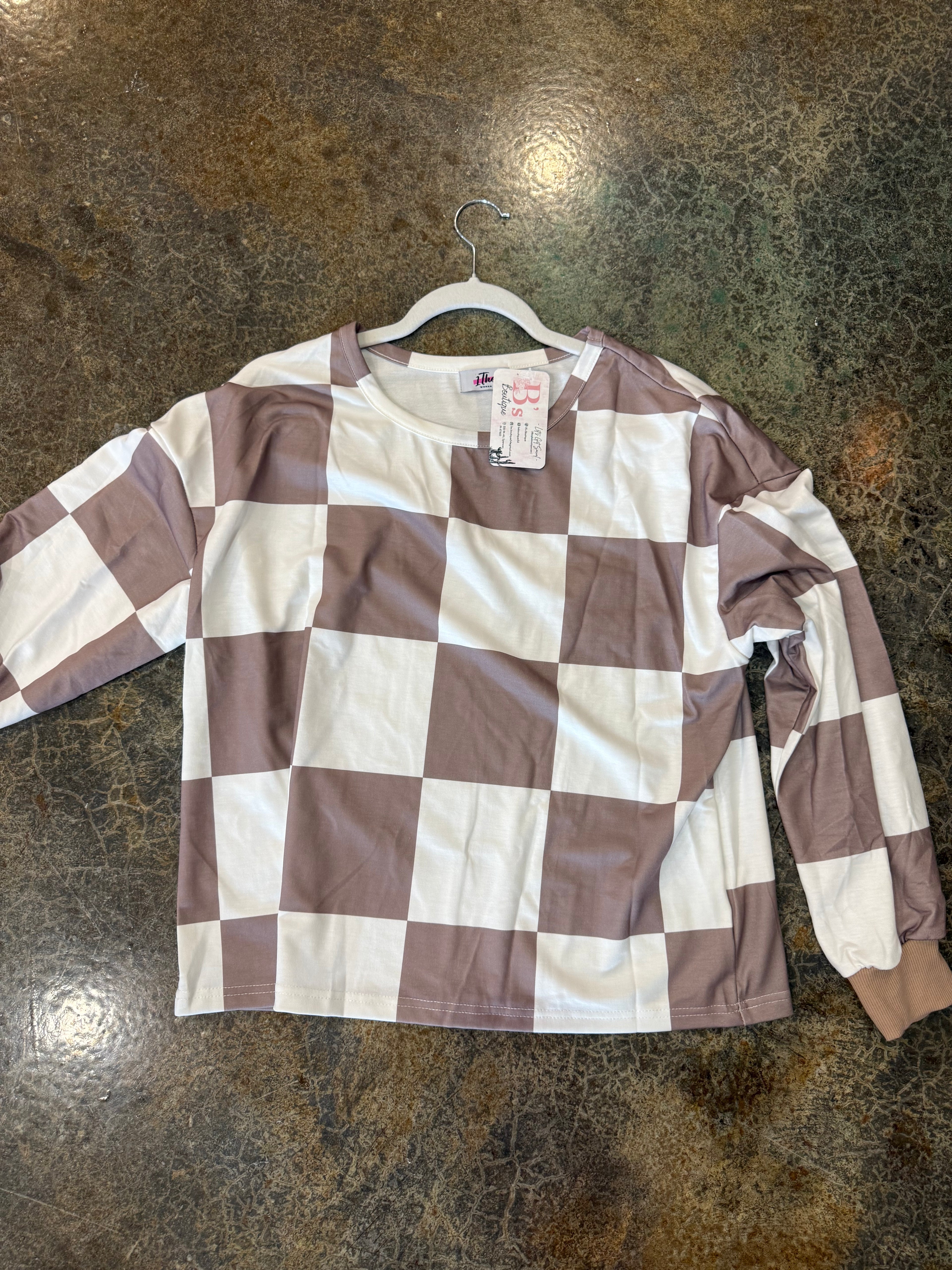 Brown Checkered Crewneck