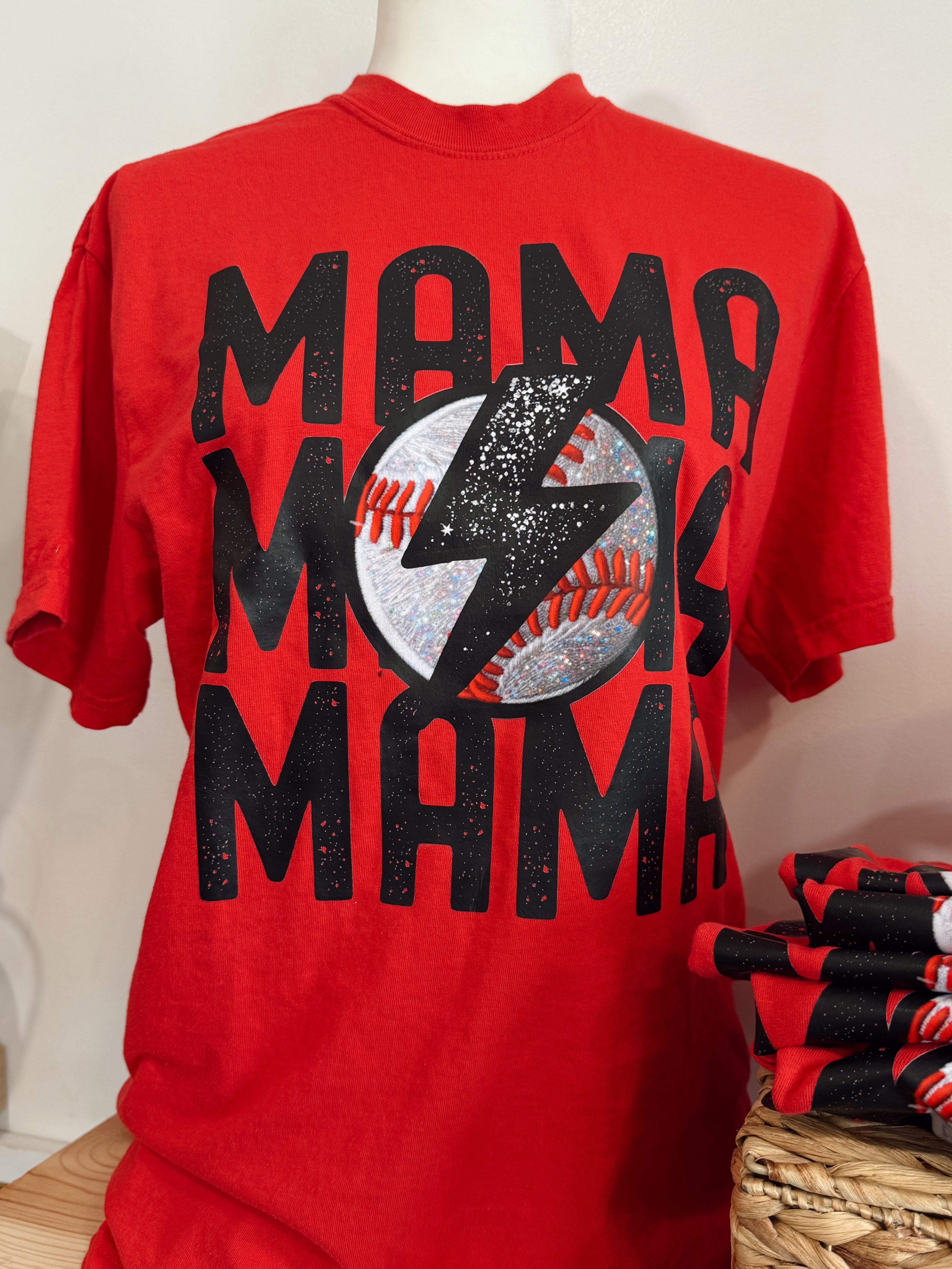 Red Baseball Mama Tee