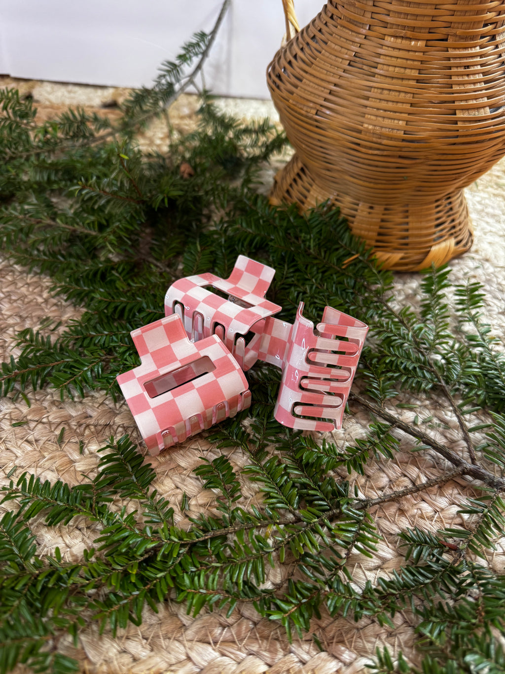 Brown & White Checkered Claw Hair Clip (Mini)