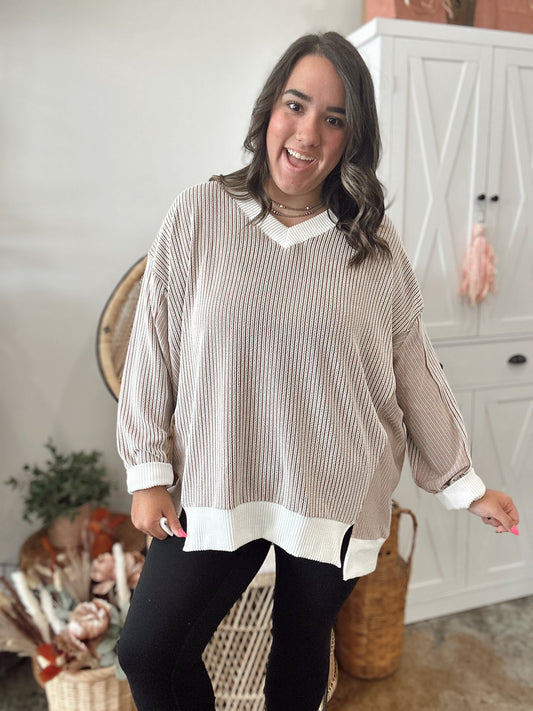 Taupe Striped Top