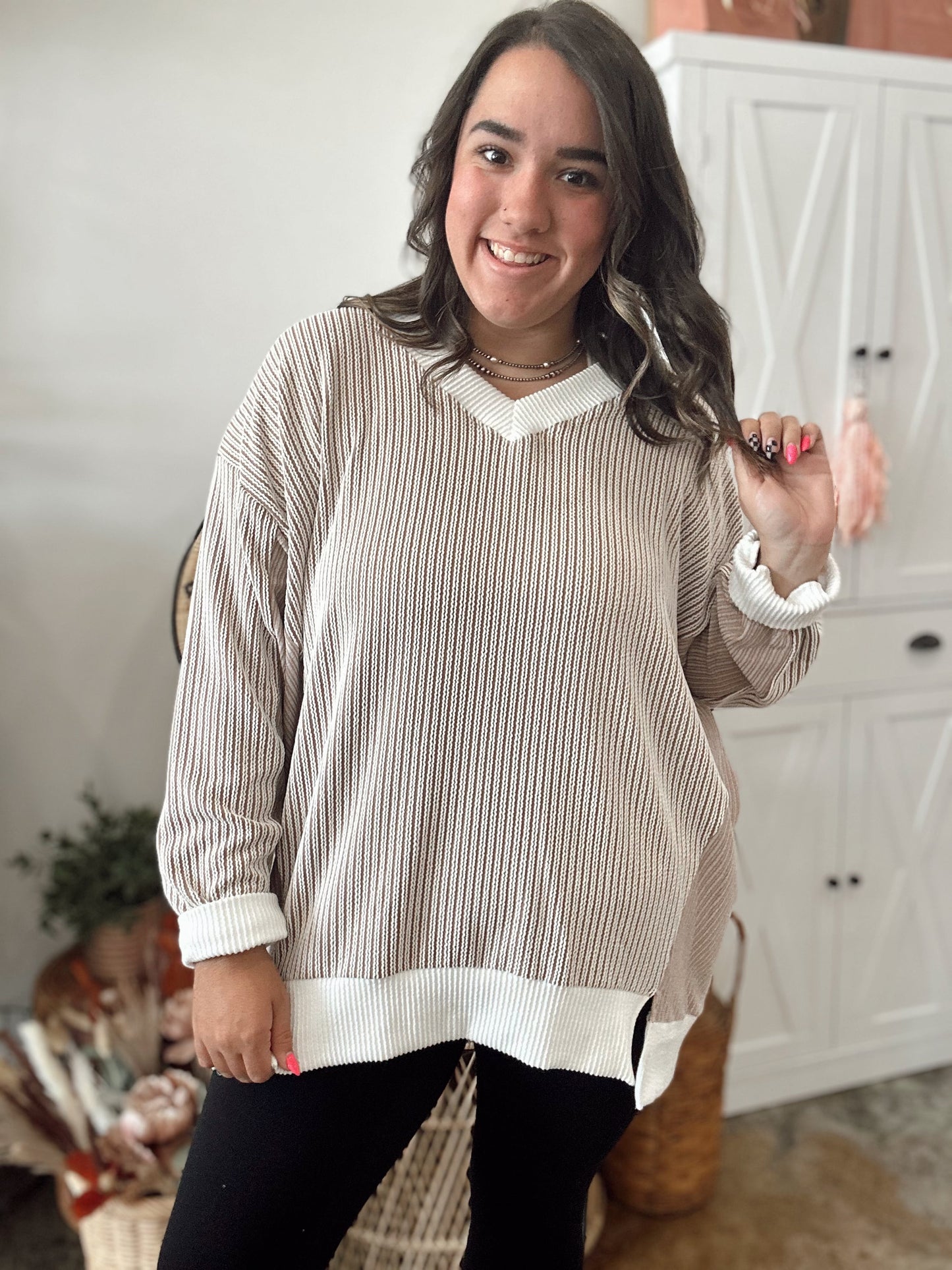 Taupe Striped Top