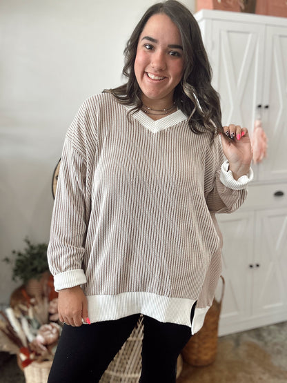 Taupe Striped Top